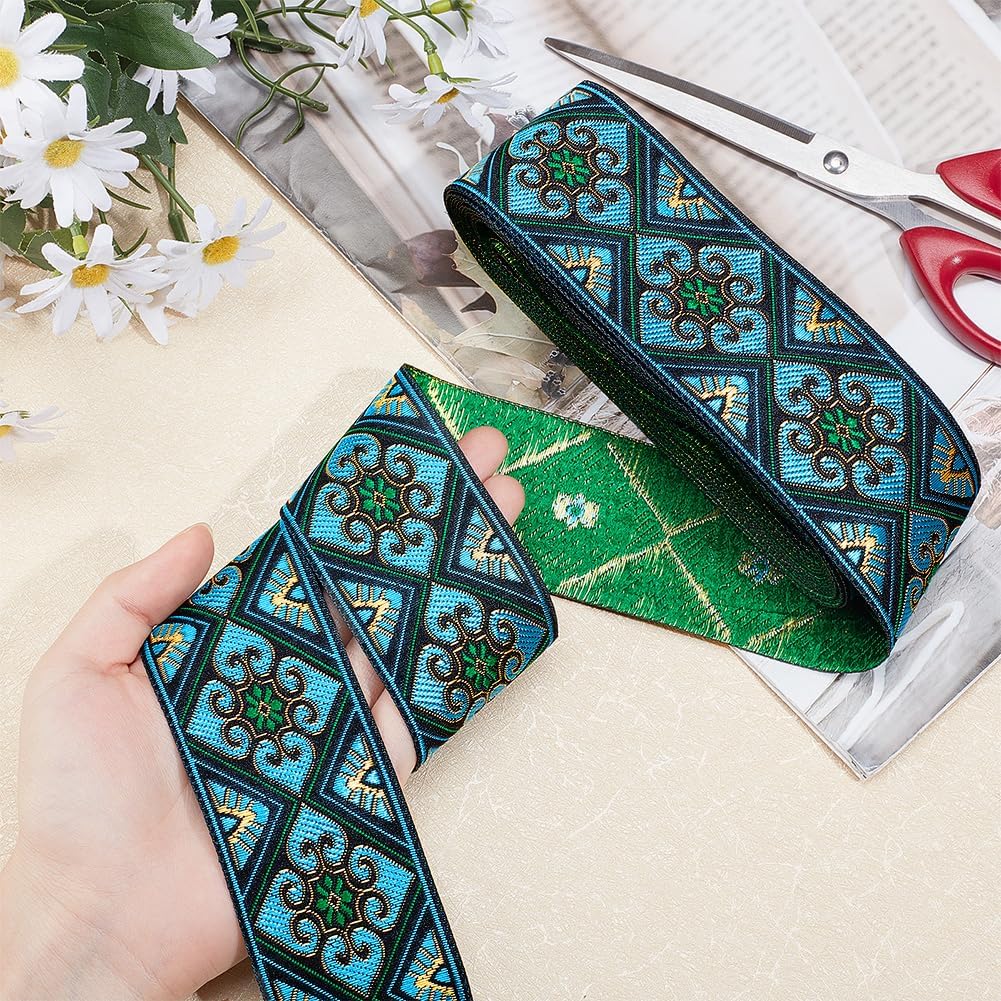 PH PandaHall 7 Yards Jacquard Ribbon Trim 2 Inch Boho Embroidered Woven Lace Ribbon Fabric Vintage Flowers Straps Fabric Bias Tape for Bohemian Persian Clothes Bag Holiday Christmas Decor Gift Wrap