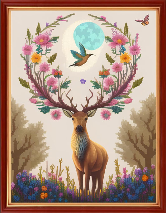 Dimensean Stamped Cross Stitch Kits Full Range of Embroidery Patterns Starter Kits for Beginners Adult or Kids DIY Cross Stitches Needlepoint Kits 11CT-Flower Elk 15.7x19.7 inch