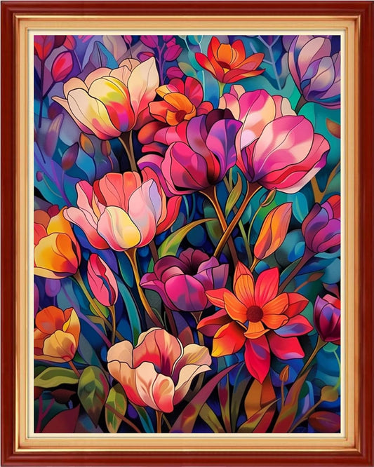 Funchey Stamped Cross Stitch Kits, DIY Cross Stitch Pattern for Adults Beginners Needlepoint Kits Embroidery Kit Arts and Crafts 11CT-Colorful Flowers 16x20 inch