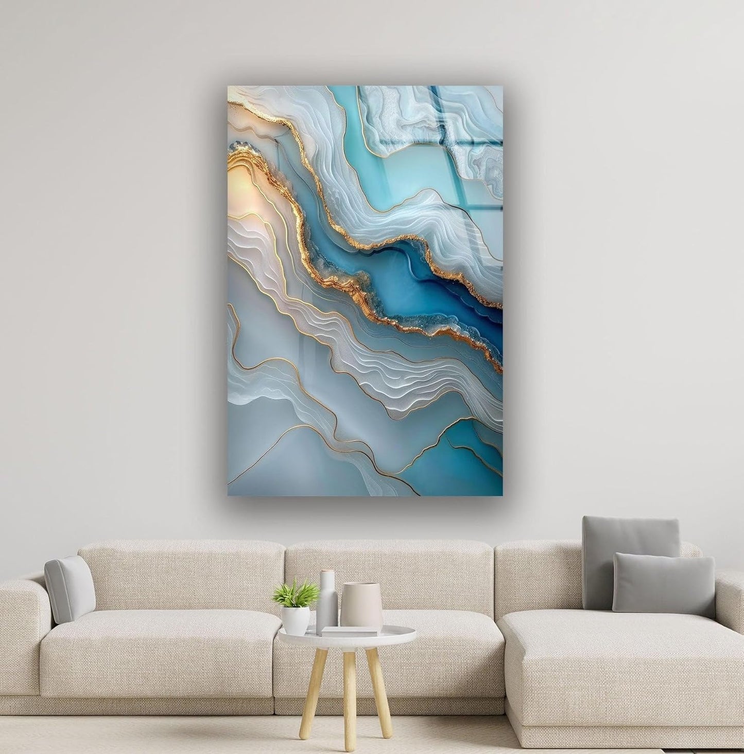 My Photostation.com 27Wx43H'' Turquoise and Blue Alcohol ink Glass Wall Art Tempered Glass Printing Wall Decor Large Wall Art Wall Hangings