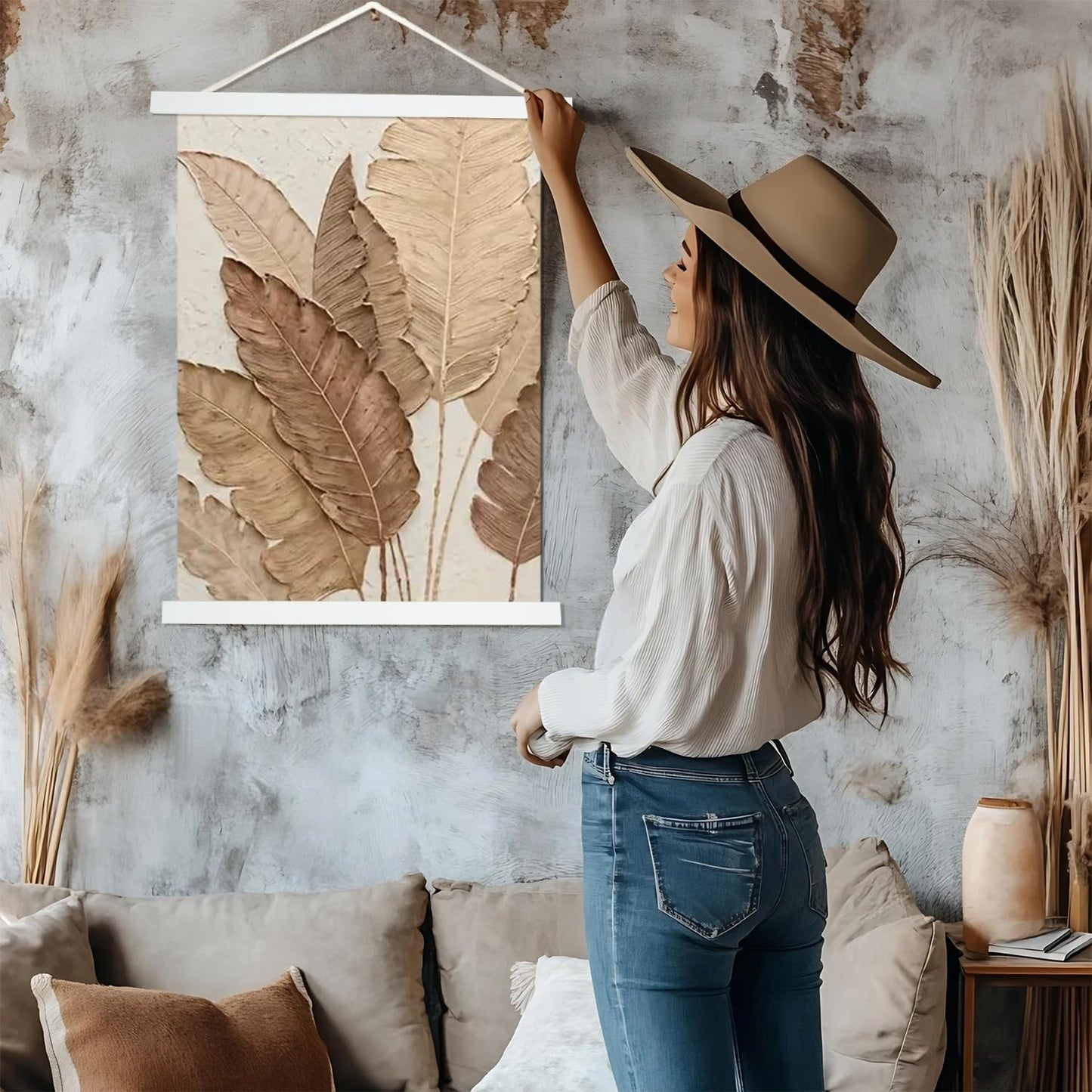 Artmag Magnetic Poster Hanger Frame, Light Wood Wooden Magnet Canvas Artwork Print Poster Hangers for 15x36 15x30 15x21 Frames Hanging Kit (White, 15")