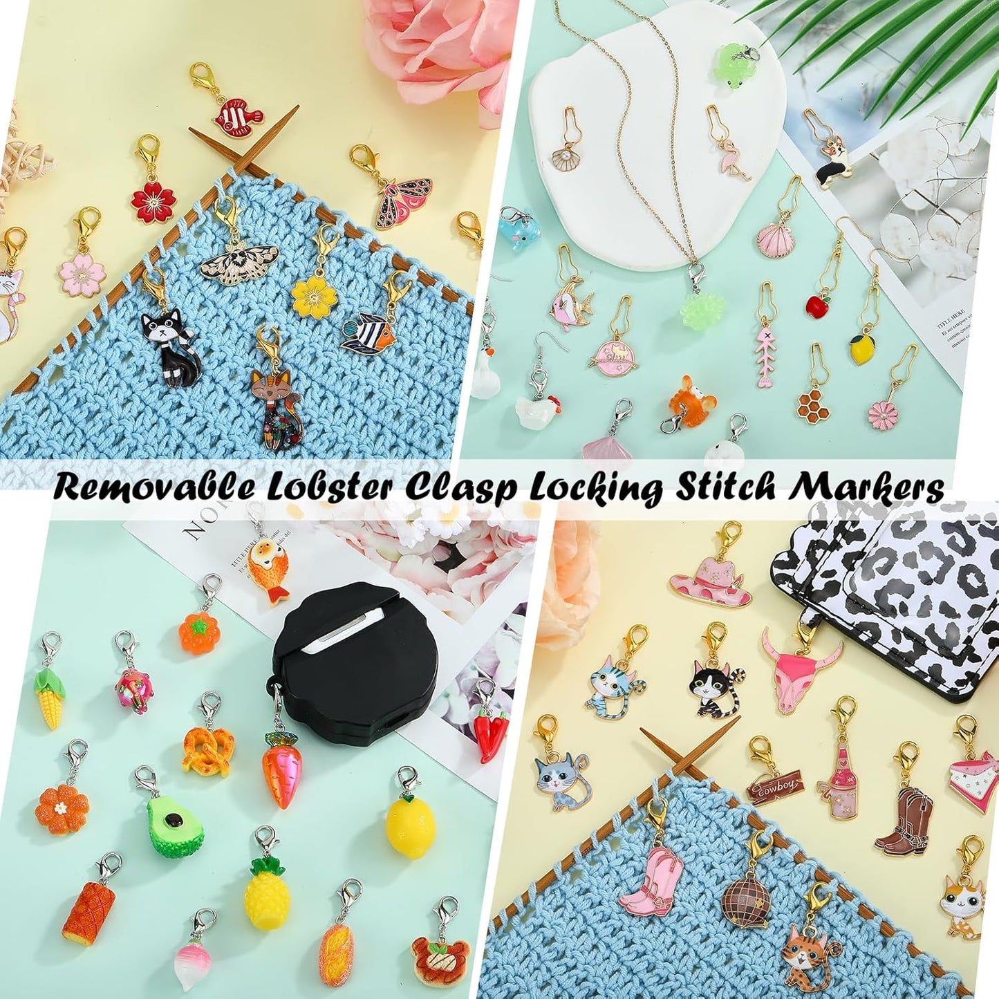 BEEFLYING 16Pcs Butterfly Stitch Marker Charms for Crocheting and Knitting, Removable Alloy Enemal Crochet Knit Stitch Marker Pendant with Lobster Clasp for Sewing Quilting Handmade Jewelry