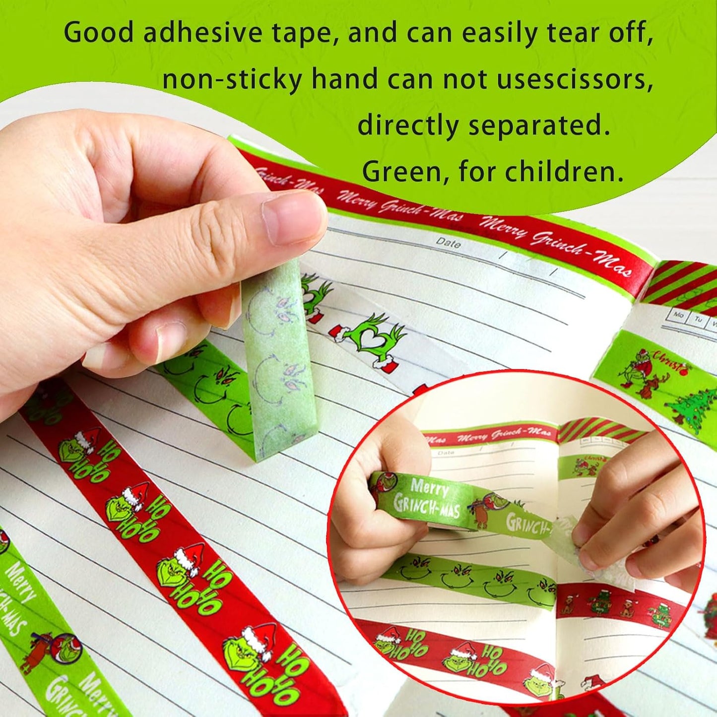 12 Rolls Christmas Washi Tape - Festive Cartoon Characters, Green & Red Xmas Decorative Masking Tape for Scrapbooking, Journals, Calendars, DIY Crafts & Gift Wrapping (16.4ft x 0.6")"