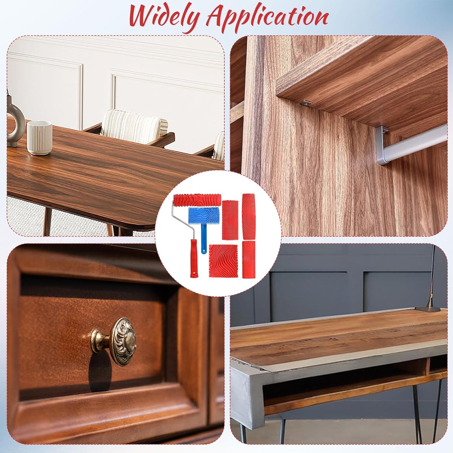 6 Pcs Wood Grain Tool, Soft Rubber Wood Graining Tool with Handle, Natural Woodgrain Maker for Wall Room Art Paint Decoration