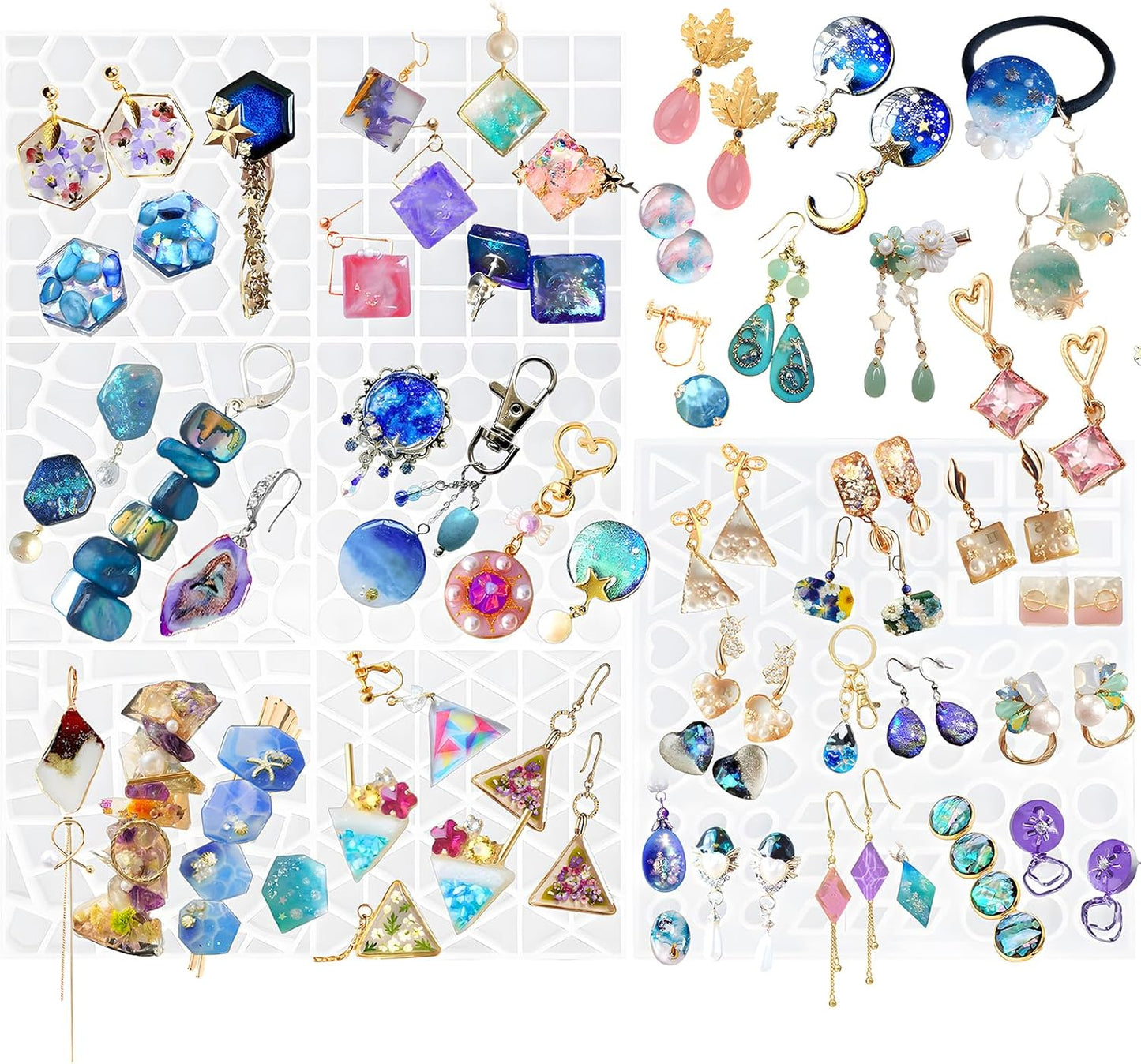 FUNSHOWCASE Cabochon Resin Mold Pack of 2 Mosaic Tile Epoxy Casting Jewelry Making