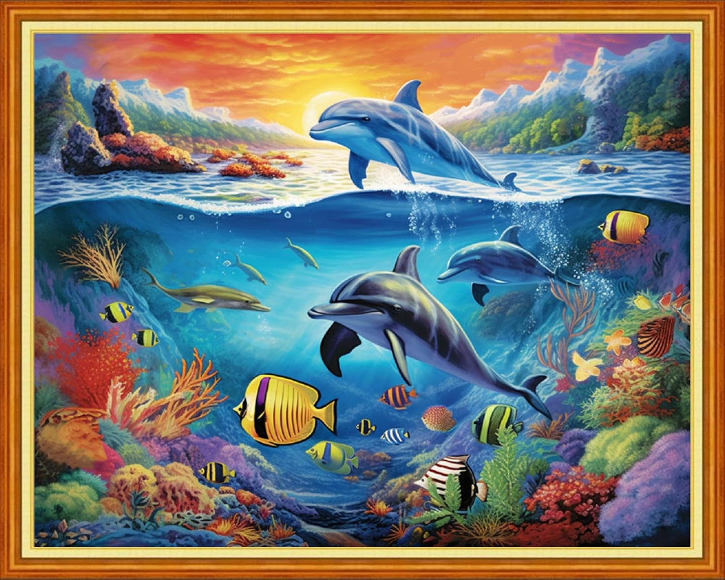 Foxdiviy Stamped Cross Stitch Kits Full Range of Embroidery Needlework Starter Kits for Beginners Adults 11CT Embroidery Patterns Art Crafts DIY Needlepoint Kits-Underwater World 16x20 inch