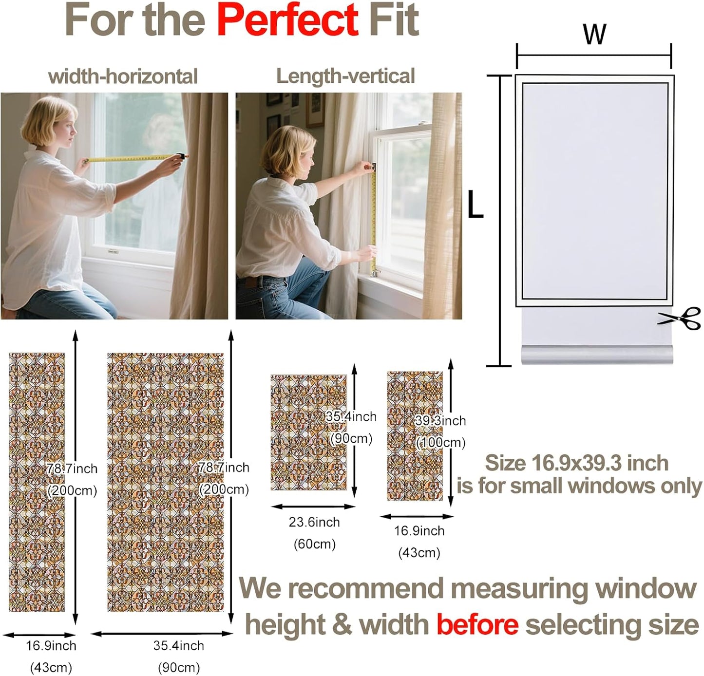 3D Stained Glass Window Privacy Film, Heat Control UV Blocking Static Cling Decorative Window Film for Bathroom,Front Door,Home Non Adhesive 16.9 x 39.3 inches Golden Filigree