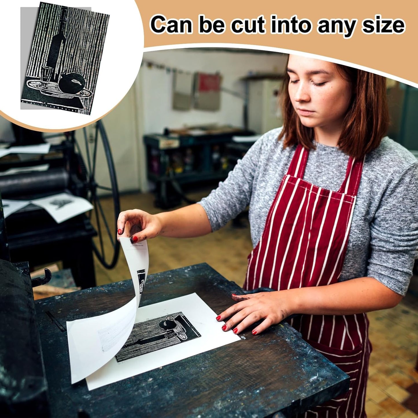 Yeaqee 1 Pc Linoleum Block Rubber Carving Block Soft Linocut Blocks Large Linoleum Sheet Unmounted Lino Plates for Engraving Art Project Printmaking Artist Studio Supplies (8 x 10 Inch,Gray)