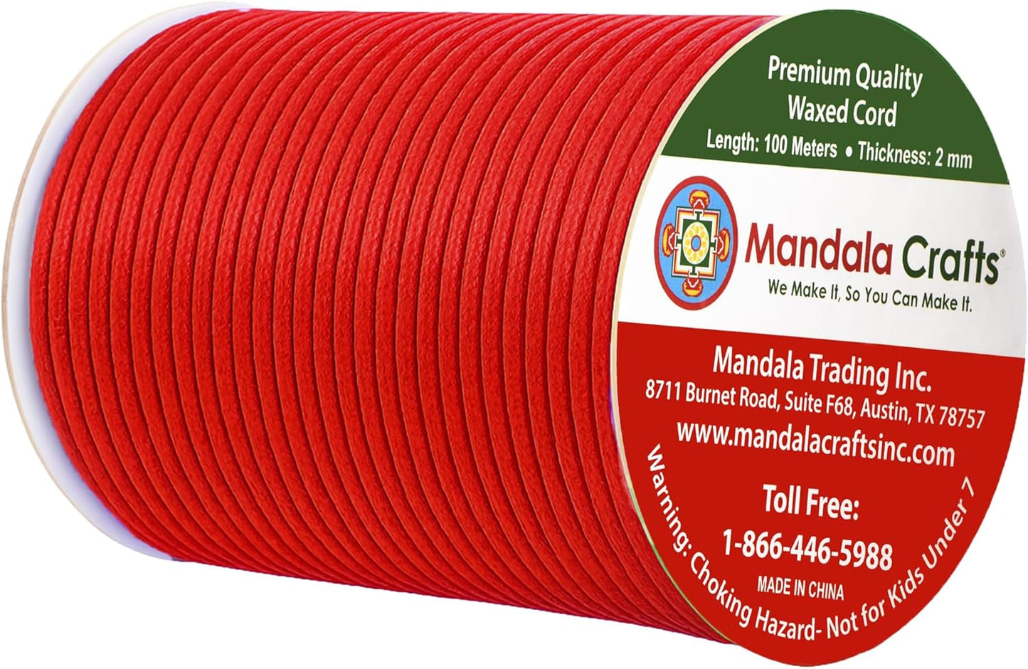 Mandala Crafts 2mm 109 Yards Red Cotton Waxed Cord for Jewelry Making Bracelet Cord Waxed String - Beading String Thread Jewelry Cords for Necklaces String