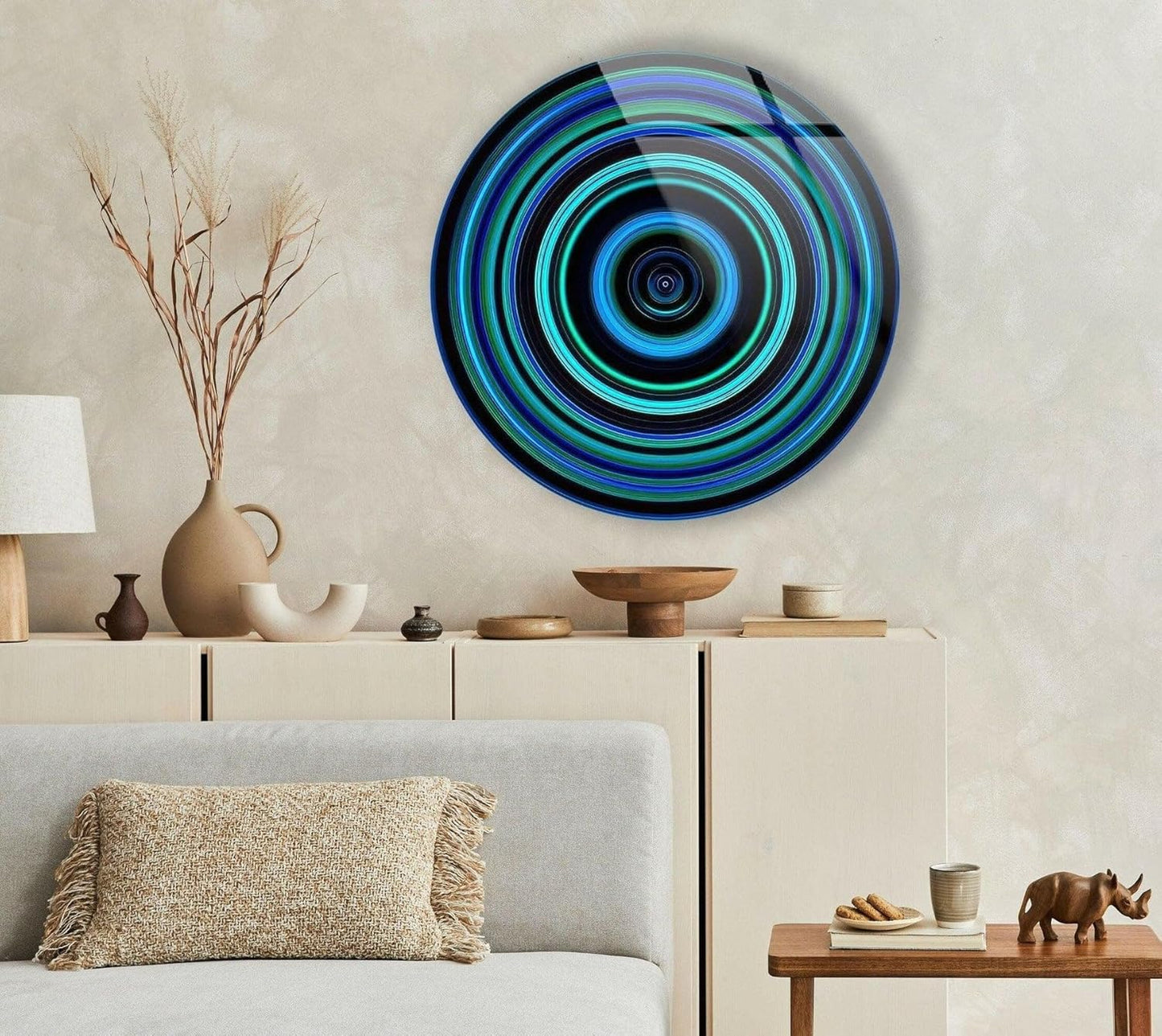 My Photostation.com 39,4''(100cm) Diameter Blue and Green Round Glass Wall Art Tempered Glass Printing Wall Decor Large Wall Art Wall Hangings
