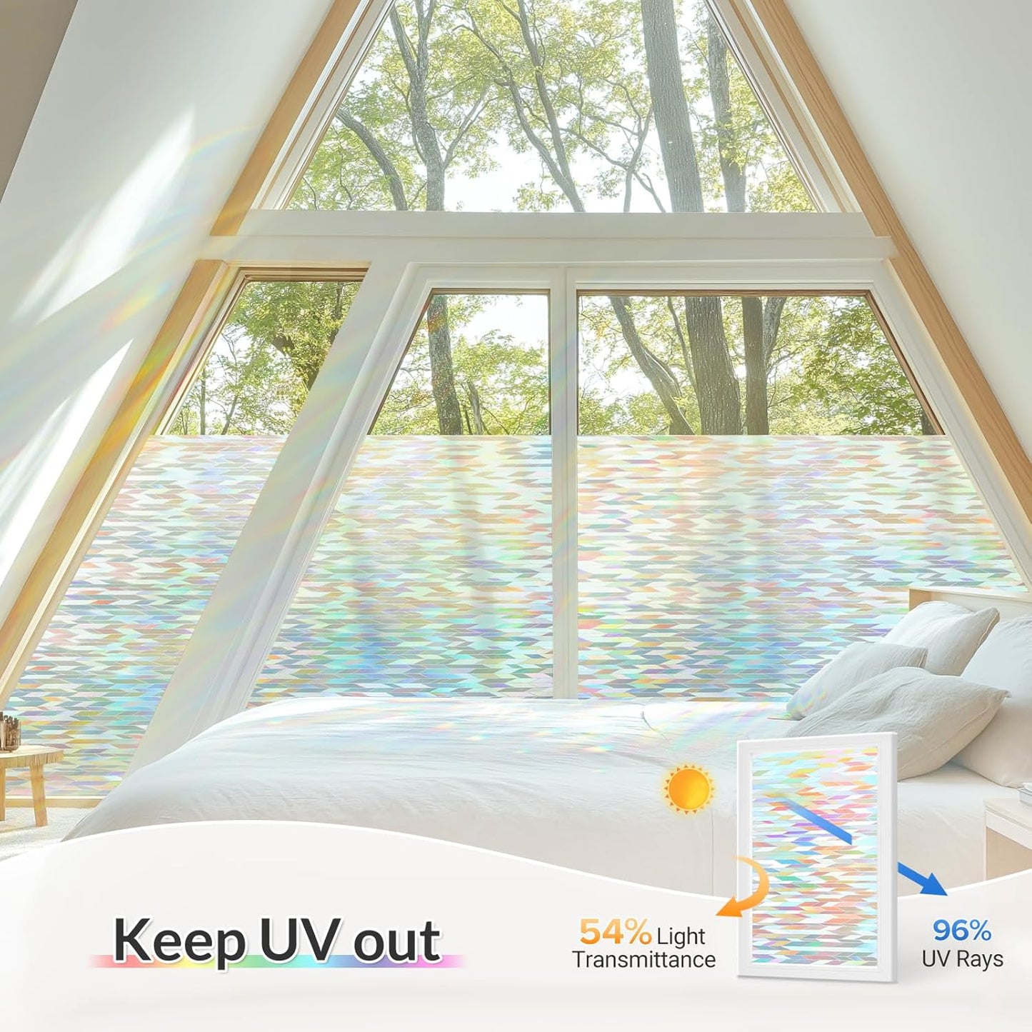 rabbitgoo Window Privacy Film with Installation Tools, Stained Glass Window Film Rainbow Prism Decorative Glass Clings for Home Decor, Static Cling Covering Sun Blocking, 23.6" x 157.4"