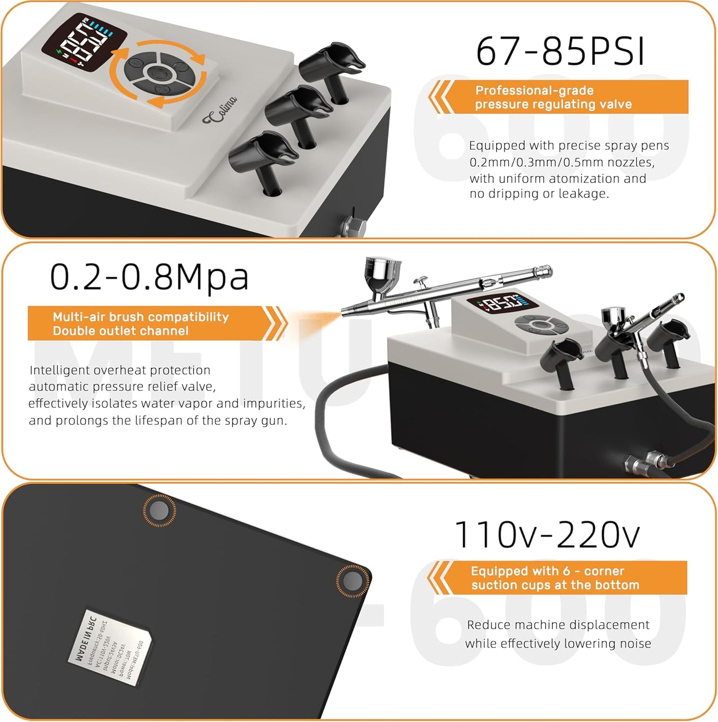 Colima Professional Airbrush Compressor – 85 PSI High-Performance, Ultra-Quiet, with Precision Pressure Control – Ideal for High-End Airbrushes
