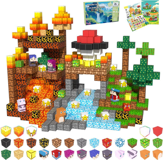 Magnetic Blocks, 208PCS Magnetic Building Blocks, Stacking Magnets for Kids, Sensory Toy for STEM Constructions Magnet Blocks for Boys Girls Age 3+, Christmas Birthday Gifts