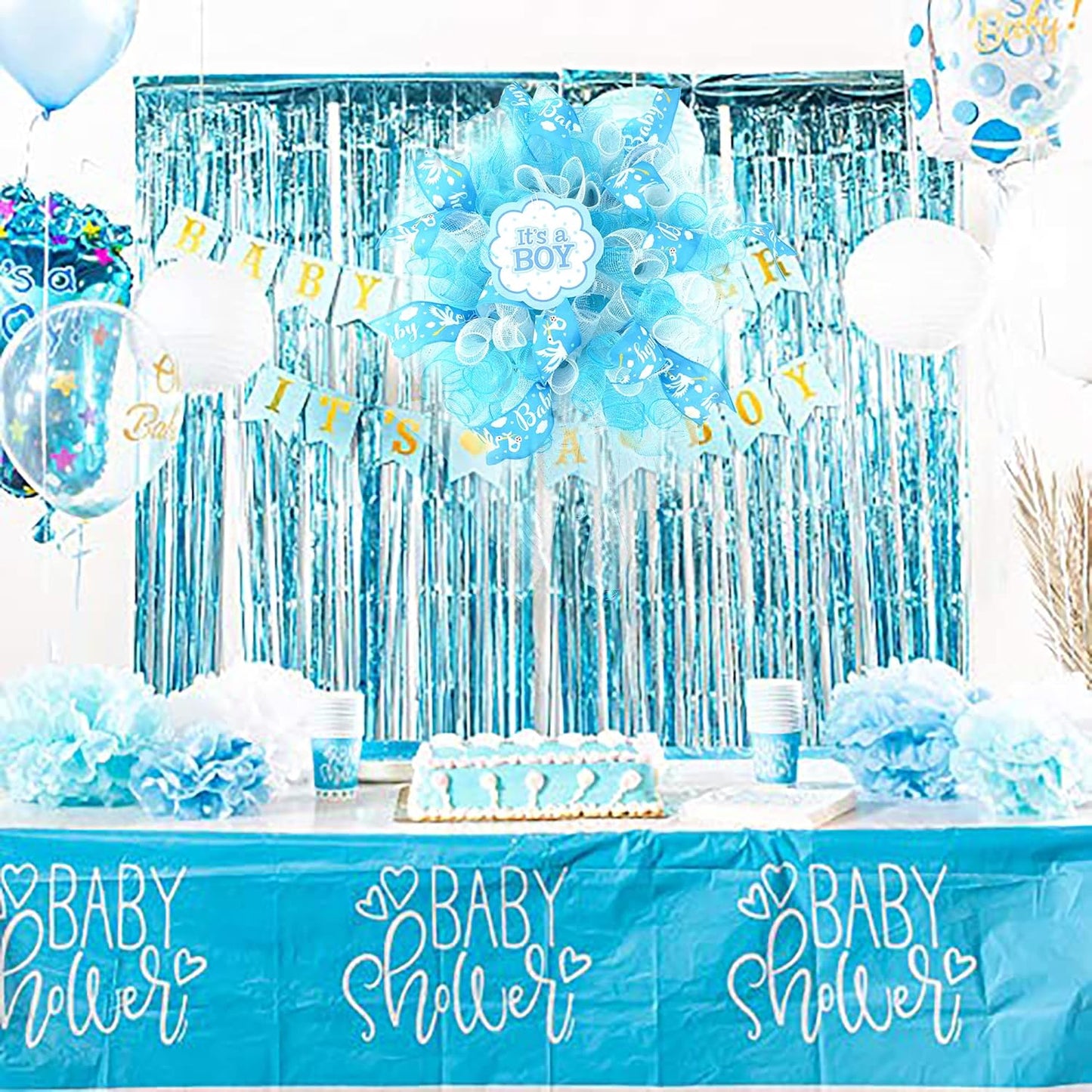 MEEDEE Baby Boy 2.5 Inch Burlap Wired Ribbon for Baby Shower, Diaper Cake, Welcome Home Favors, Gift Box, Table Decor - Blue (10 Yards)