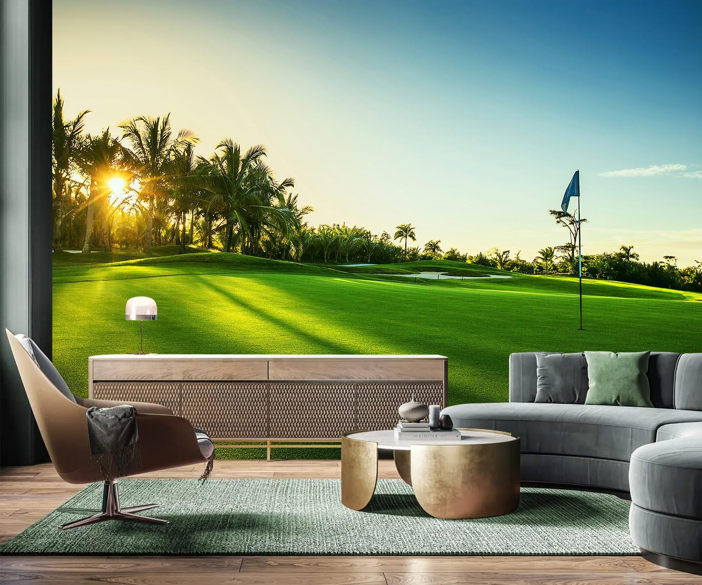 AFZEVEB-Green Golf Course Landscape Wallpaper Wall murals for Bedroom 136"x96"(Not Peel and Stick)