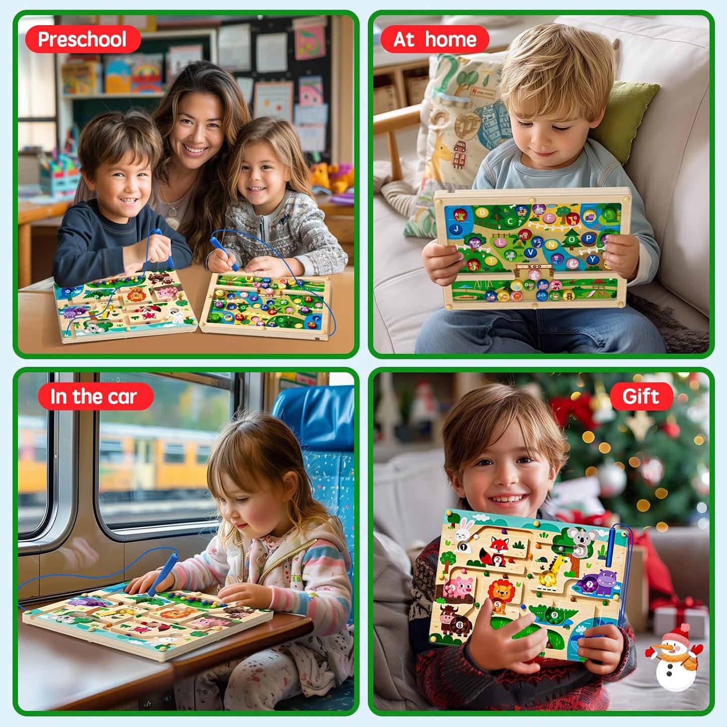 Magnetic Maze 2 in 1 Double Side Color and Number Maze Alphabet Puzzle Board for 3-5 Boys and Girls Kids Montessori Educational Toys (Zoo, One Size)