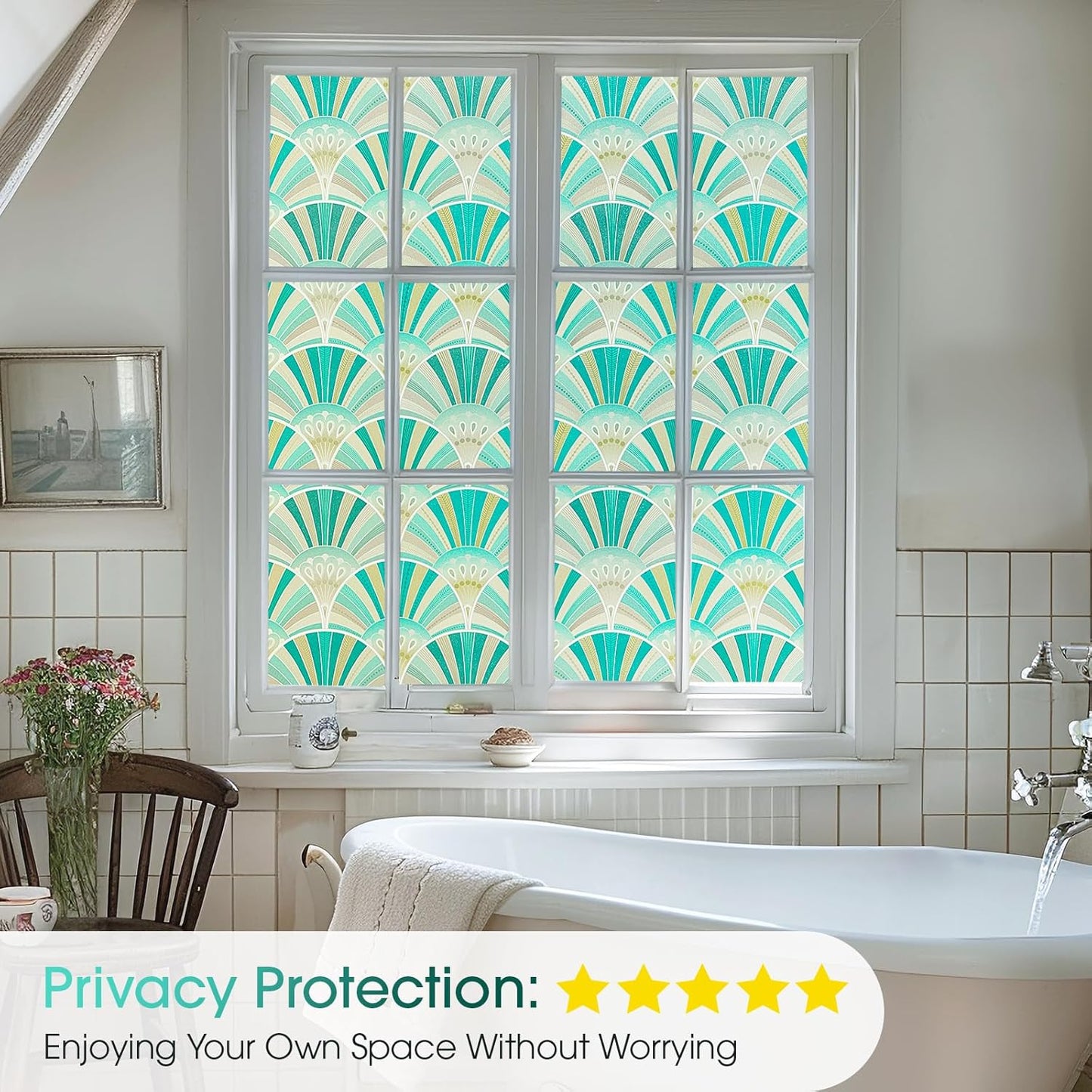 Beautyhero Window Privacy Film, Frosted Reeded Glass Cling, 3D Decorative Coverings with UV Blocking, Static Cling Tint for Bathroom Doors Cabinet