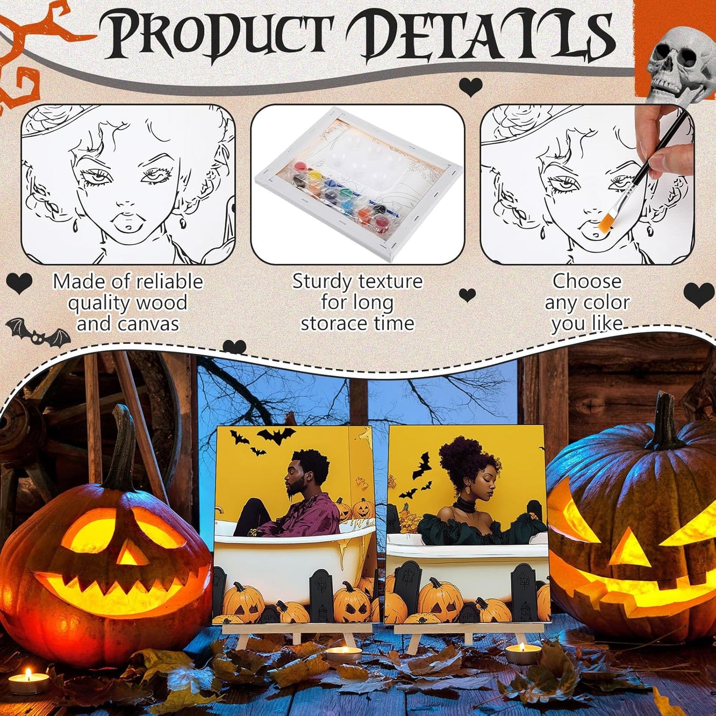 Zhanmai 12 Pack Pre Drawn Canvas for Painting Sip and Paint Kit 8" x 10" Paint Party Set Canvas Painting Pre Printed Canvases for Party Favor DIY Virtual Adult's Date Night(Witch Couple)