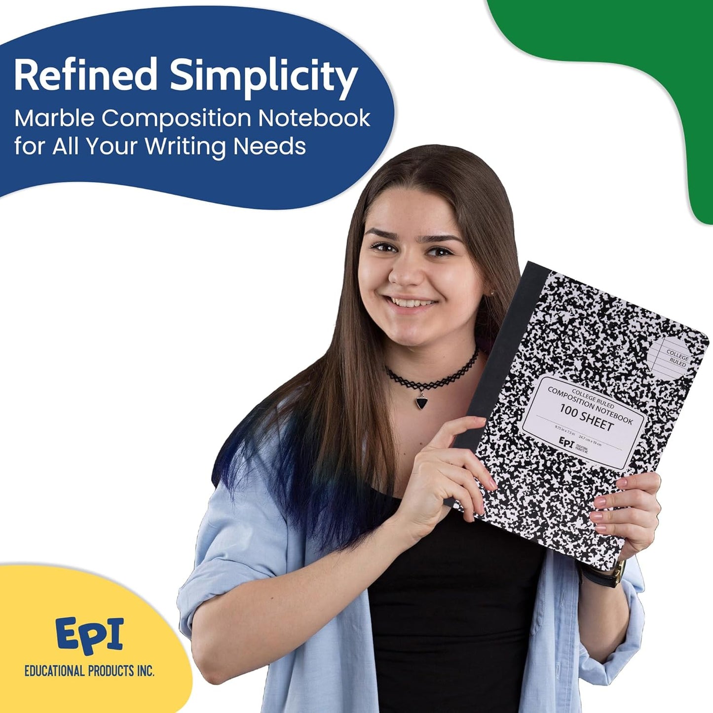 EPI Marble Hardcover College Ruled Composition Notebook | 200 Pages (100 Sheets), 9.75 x 7.5 in, Sturdy Sewn Binding | School, Office, Journaling, Notes - 48 Pack