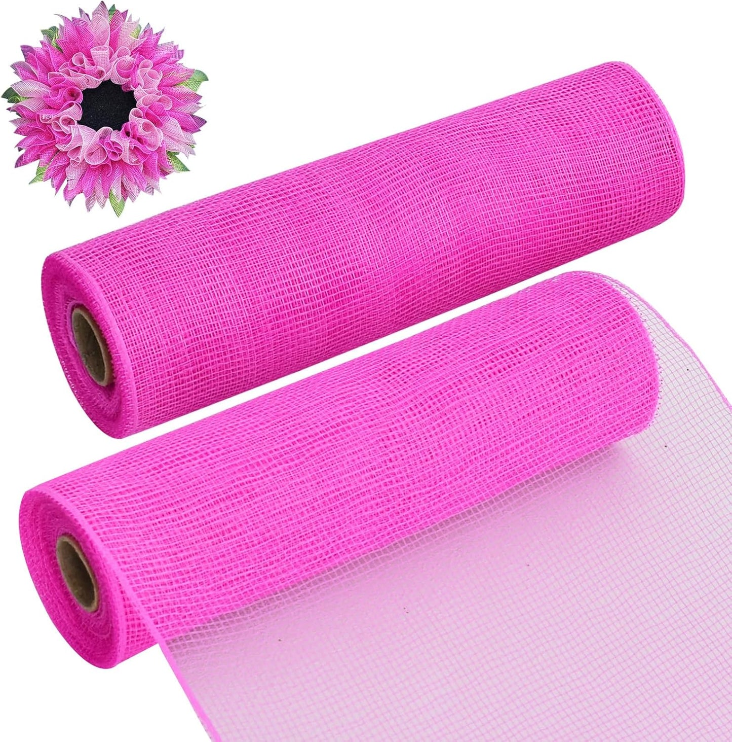 TONIFUL 2 Rolls 10 Inch Hot Pink Decorative Mesh Ribbbon Rolls for Mesh Wreath Supplies, Front Door Wreath Crafts Tree Decor Christmas Valentine's Day Decoration (10 yds/roll)