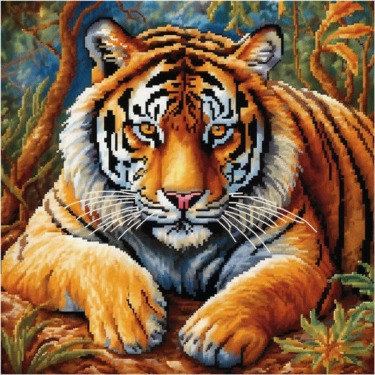 51buyoutgo 11CT Stamped Cross Stitch Kits for Adults - 18x18 in Beginner Embroidery Kit with Easy Funny Washable Animal Tiger Pattern, Pre Printed Fabric for DIY Home Decor, Gifts & Stress Relief