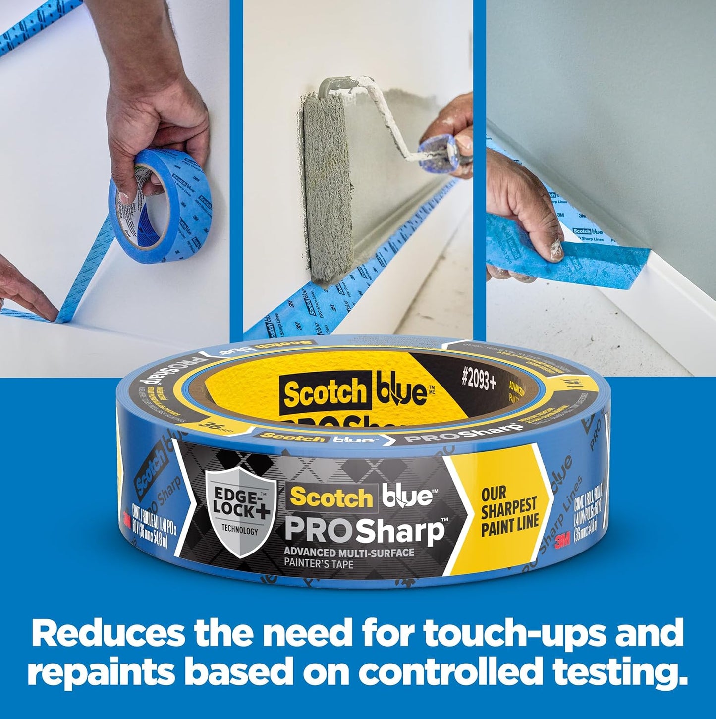 ScotchBlue PROSharp Painter's Tape 1 Inch Wide (0.94 in x 60 yd) 3 Rolls Blue Tape Protects Surfaces and Removes Easily, Edge-Lock Tape for Indoor and Outdoor Use (2093+-24AC3)