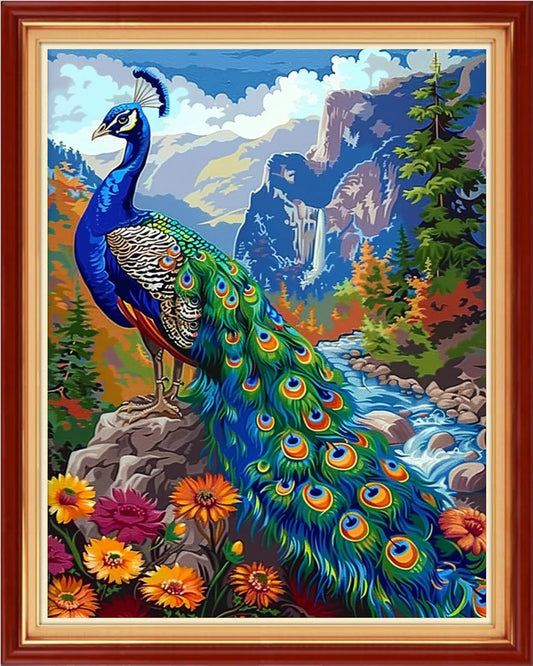 Stamped Cross Stitch Kits - Beach Night Landscape Counted Cross Stitch Kits for Beginners Adults Needlepoint Cross-Stitch Patterns-Peacock Scenery 16x20 inchs