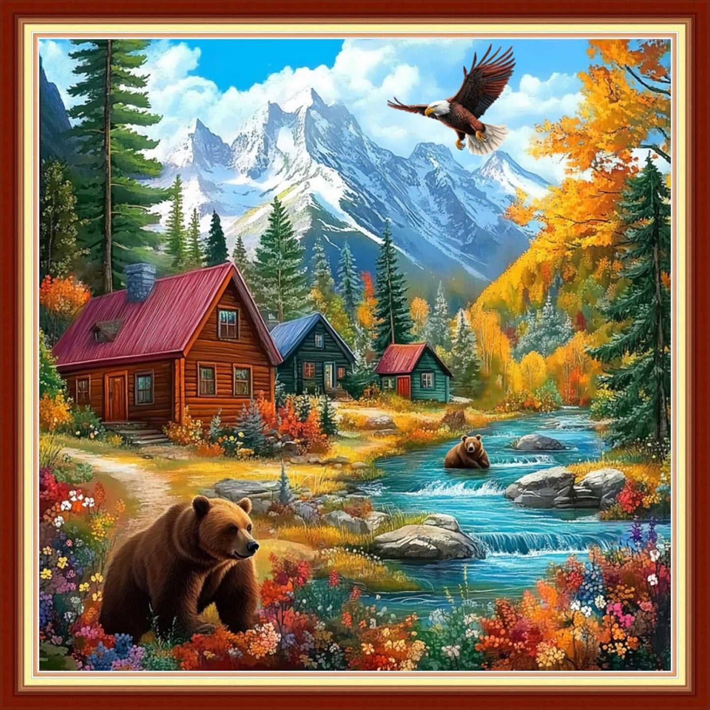 Joyhoor Cross Stitch Kits for Beginners Stamped Cross-Stitch Supplies Needlework preprint Embroidery Kits for Adults DIY Needlepoint Kits Embroidery Patterns 11CT-Beautiful Home 18x18 inchs