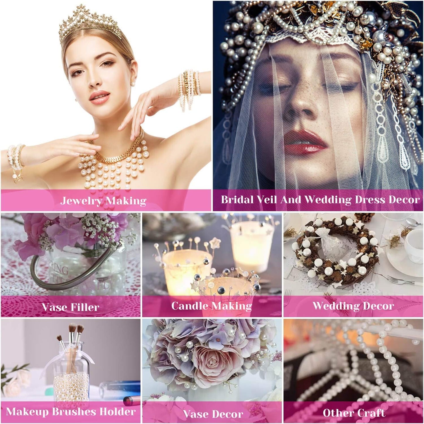 Pearl Beads, Anezus 800pcs Ivory Pearl Craft Beads Loose Pearls for Jewelry Making, Crafts, Decoration and Vase Filler (Assorted Sizes)