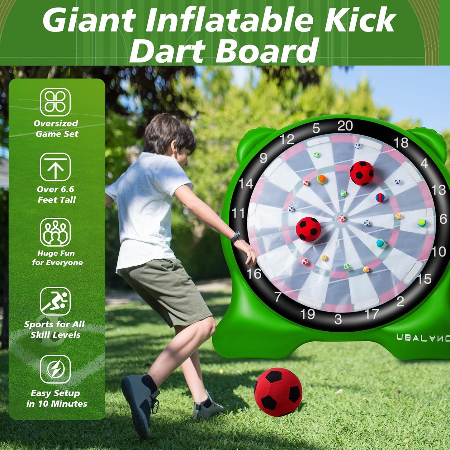 UBALANCE Giant Inflatable Dart Board, Outdoor Dartboard Yard Games for Adults, Family Sports, Sticky Kick Balls, Soccer, Tennis, Soft Darts, Golf, Party Fun Carnival Games