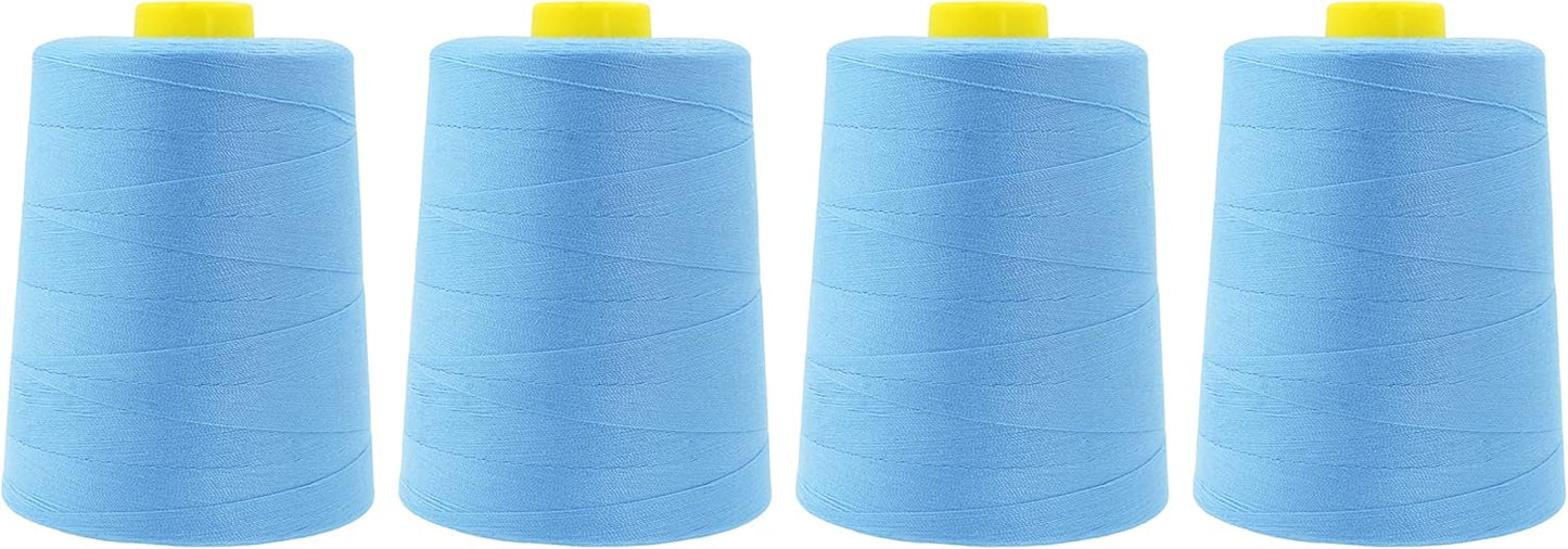 Mandala Crafts 4 Pack of Serger Threads Cones Spools - 20S/2 24000 Yards Polyester Light Blue Threads for Sergers Machine and Overlock Quilting Sewing Machine