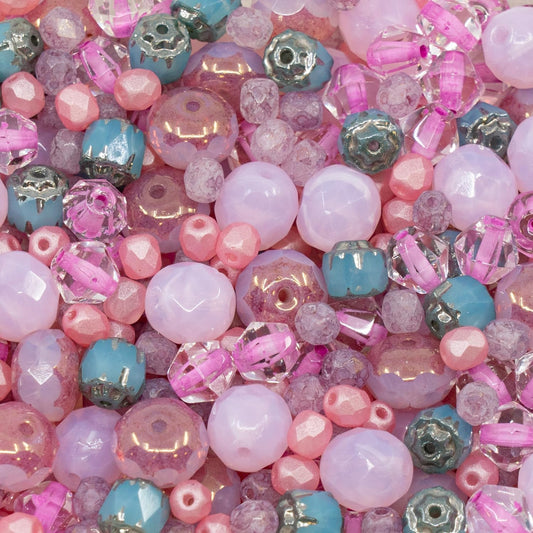 1.8 oz (50g) Gentle Mix of Faceted Fire Polished Czech Glass Beads (Round, Rondelle etc) 4-8mm, Light Pink
