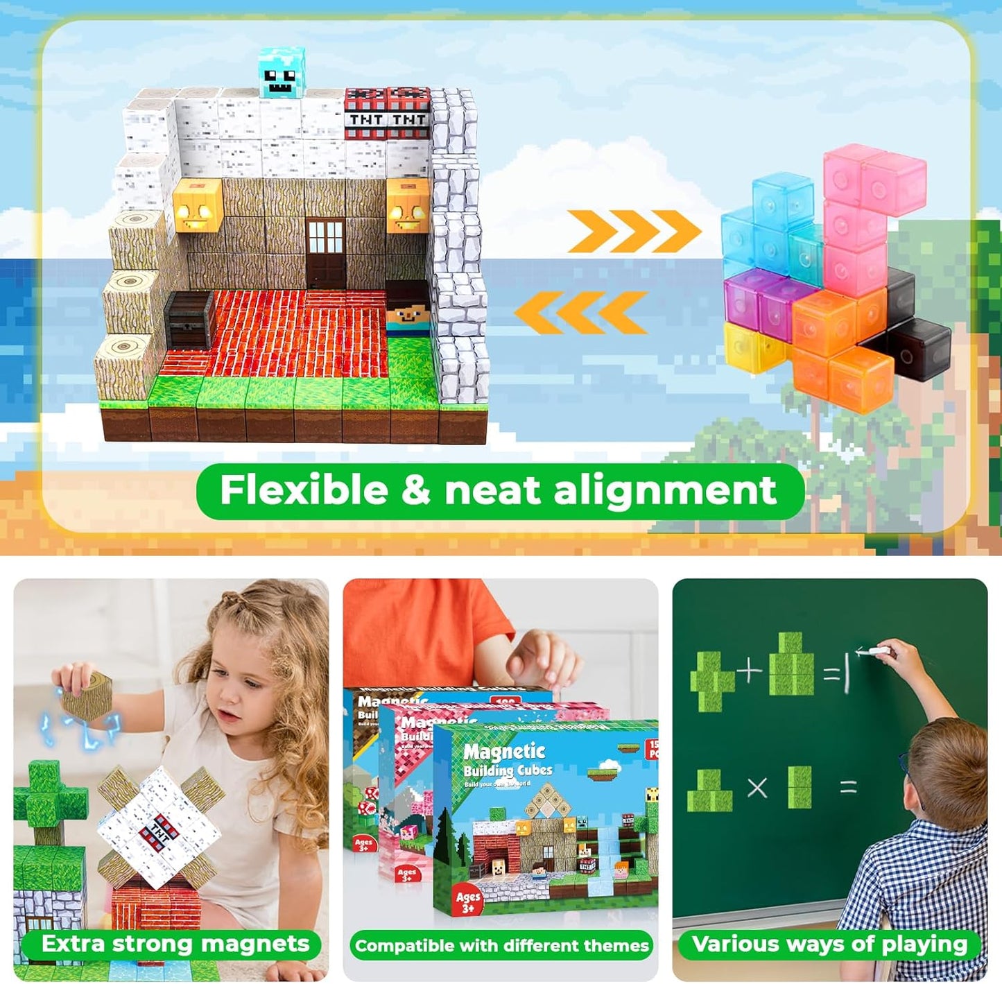 Magnetic Blocks - 150 PCS Build Magnetic Windmill Falls Homes - Magnetics Toys for Montessori Toddler Christmas Birthday Gifts - STEM Sensory Toys for 3 4 5 6 7 8 9 10 Year Old Boys & Girls