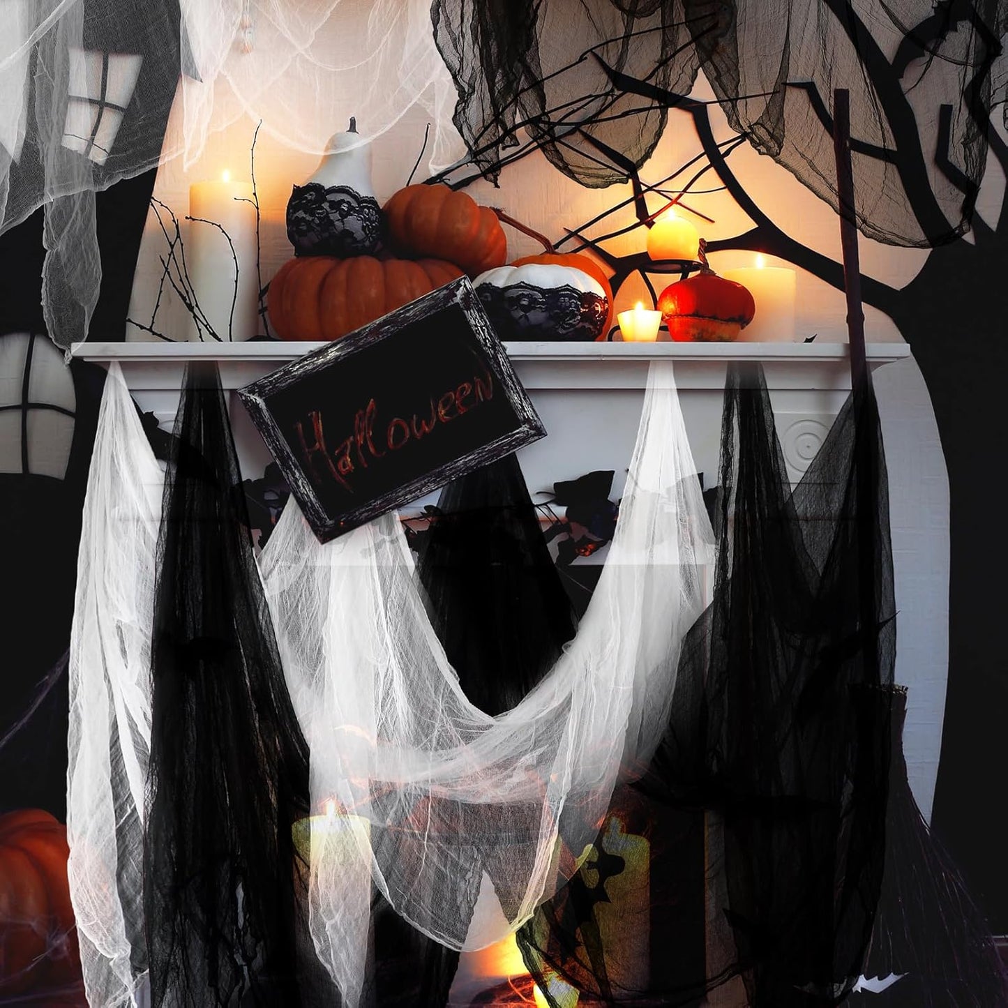 Boao Halloween Cheese cloth 85 x 197 Inch White and Black Cheesecloth Roll for Crafts Large Cotton Muslin Gauze Fabric for Halloween Outdoor & Indoor Spooky Decoration
