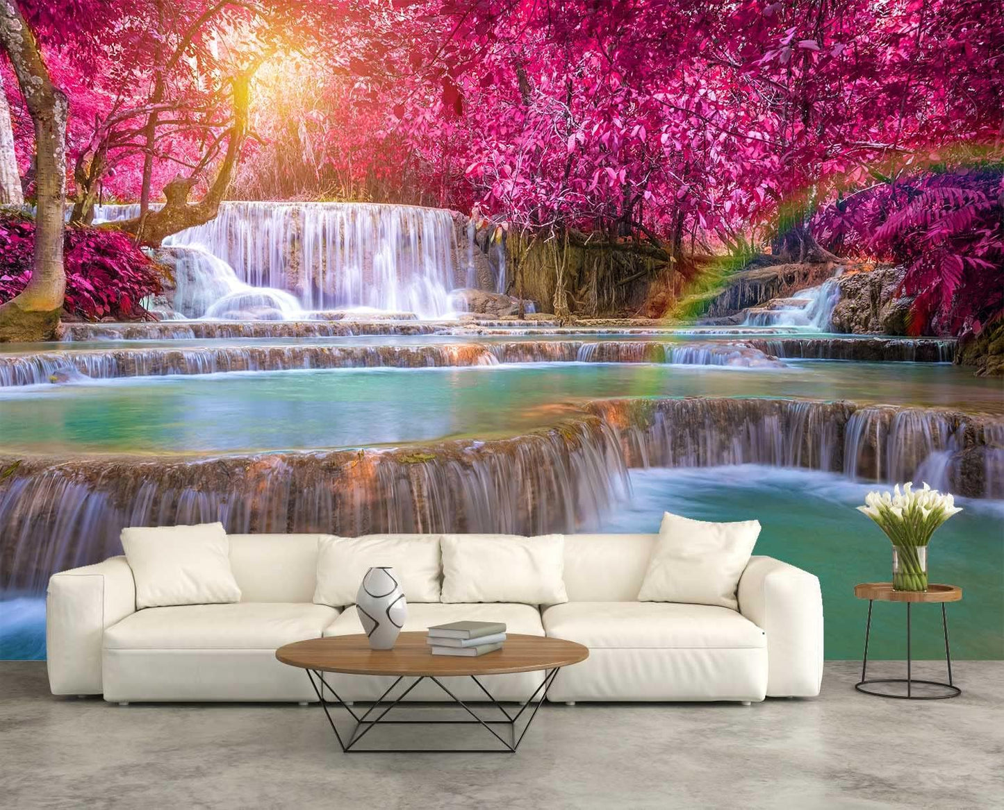 Forest Waterfall Wall Mural Wallpaper Large Nature Scenery Mural for Bedroom Living Room TV Background Sofa Wall（Not Peel and Stick）
