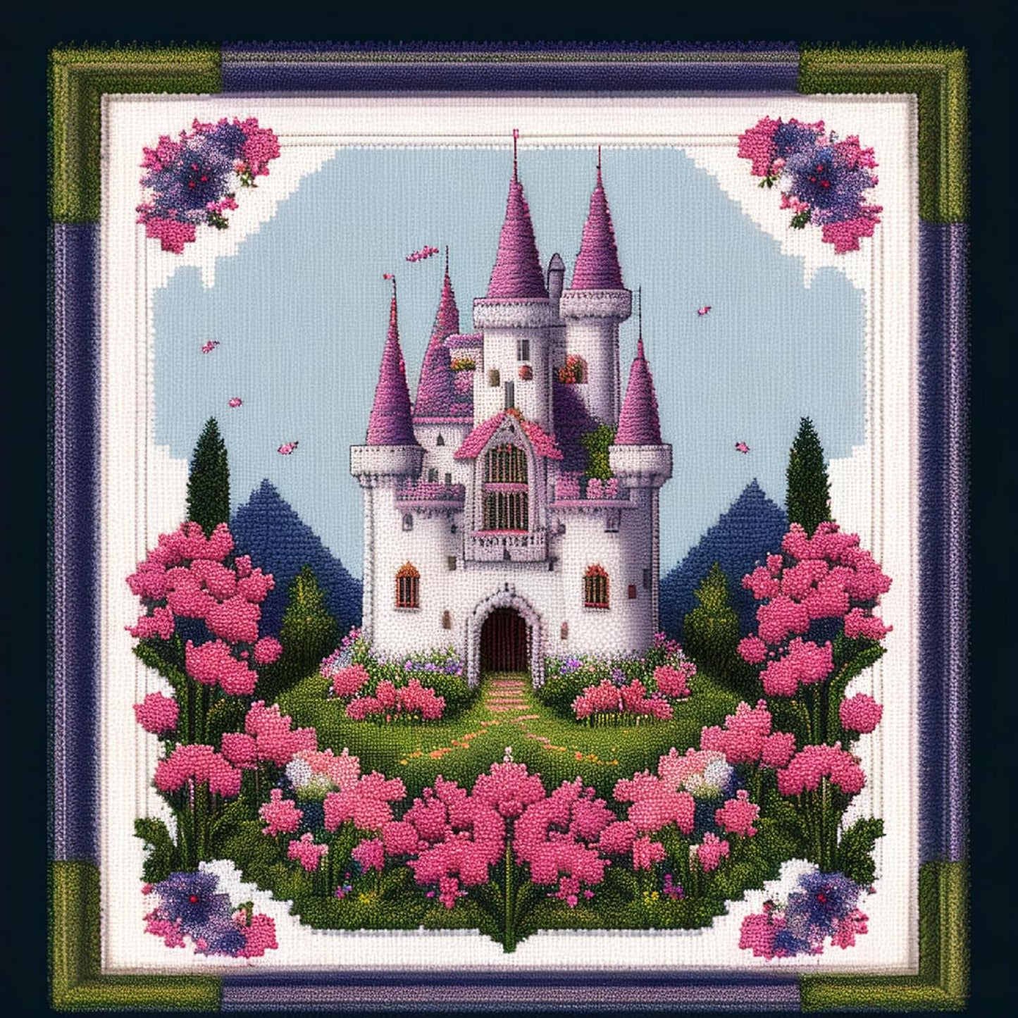 Joyhoor Cross Stitch Kits for Beginners Stamped Cross-Stitch Supplies Needlework preprint Embroidery Kits for Adults DIY Needlepoint Kits Embroidery Patterns 11CT-Colorful Castle 17.7x17.7 inch