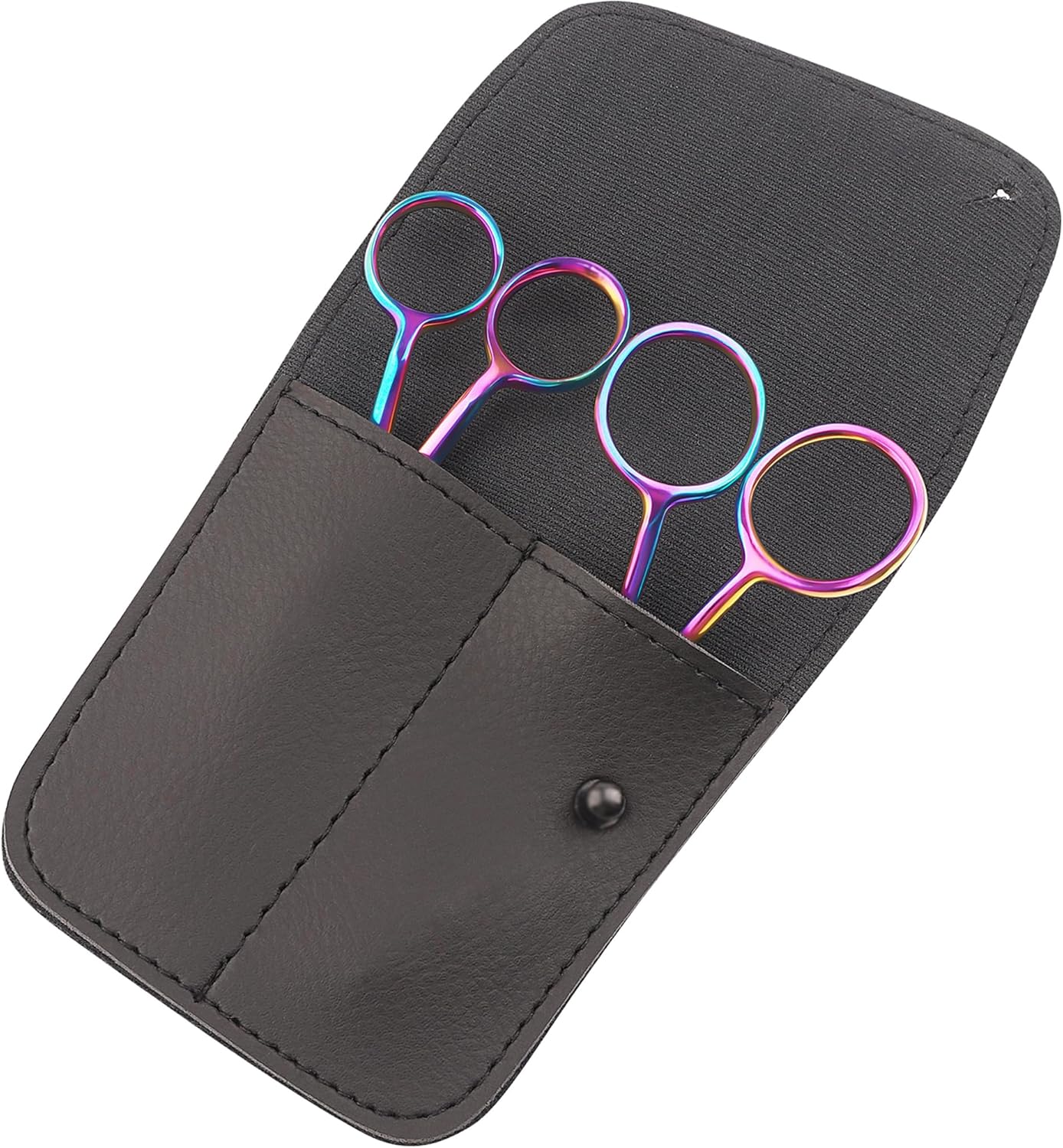 Small Embroidery 4.5 Inch Scissors Set of 2 Kit - Mini Double Bend Offset Duckbill and Double Bend Long Applique Needlepoint Blade with Pouch Sleeve (Rainbow)