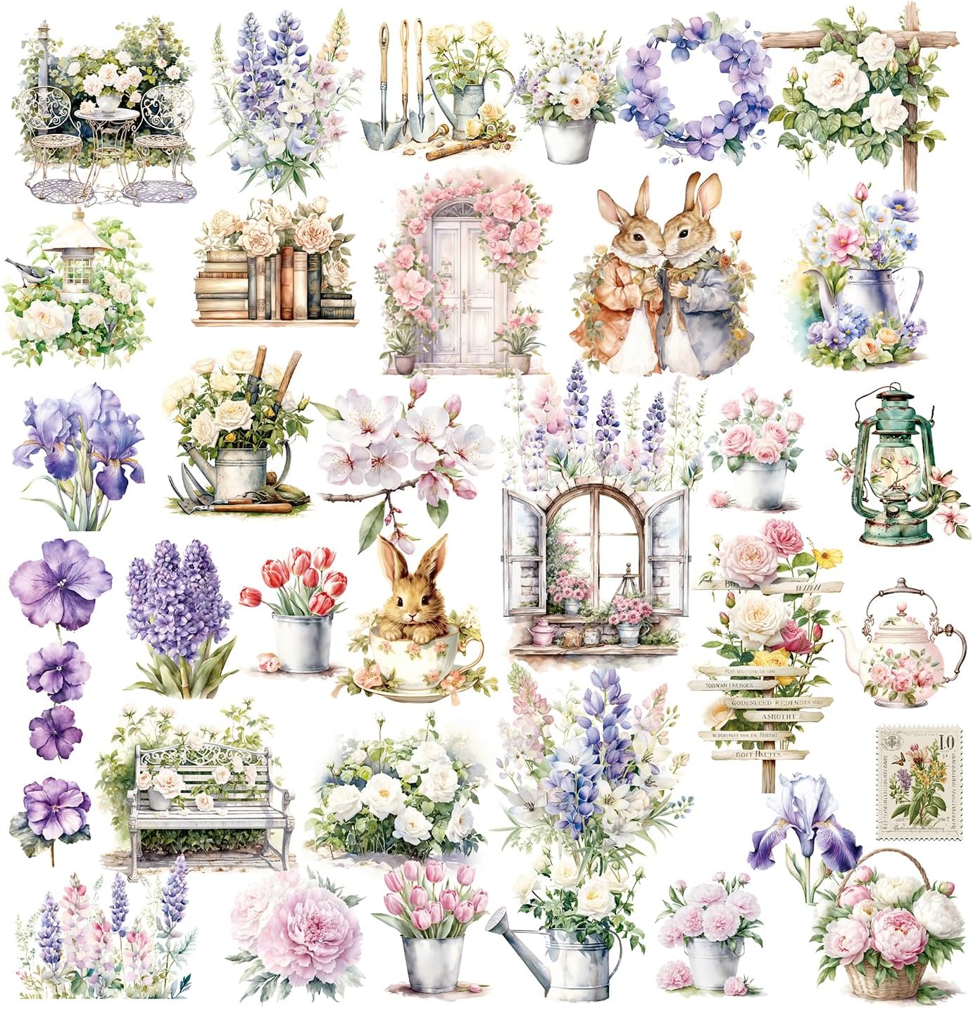 Vintage Vellum Stickers Floral Plants Elements Scrapbooking Supplies Flowers Botanic Natural Translucent Paper Self-Adhesive Junk-Journal Items (Spring Garden)
