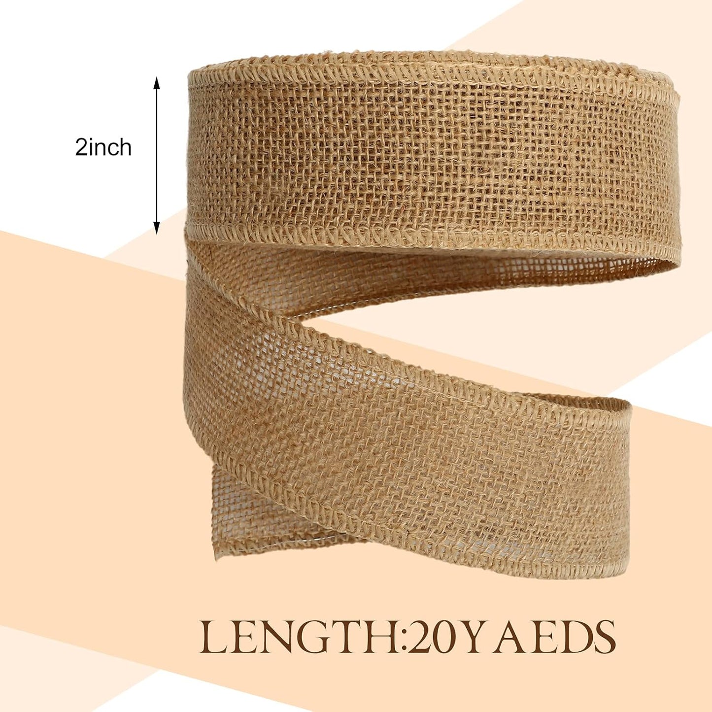 20 Yard 2 Inches Burlap Ribbon Wide Jute Ribbon Natural Burlap Fabric Roll Wired Edge for Wreaths, Christmas Tree Decoration, Big Bow Crafts, Gift Wrapping, Wedding
