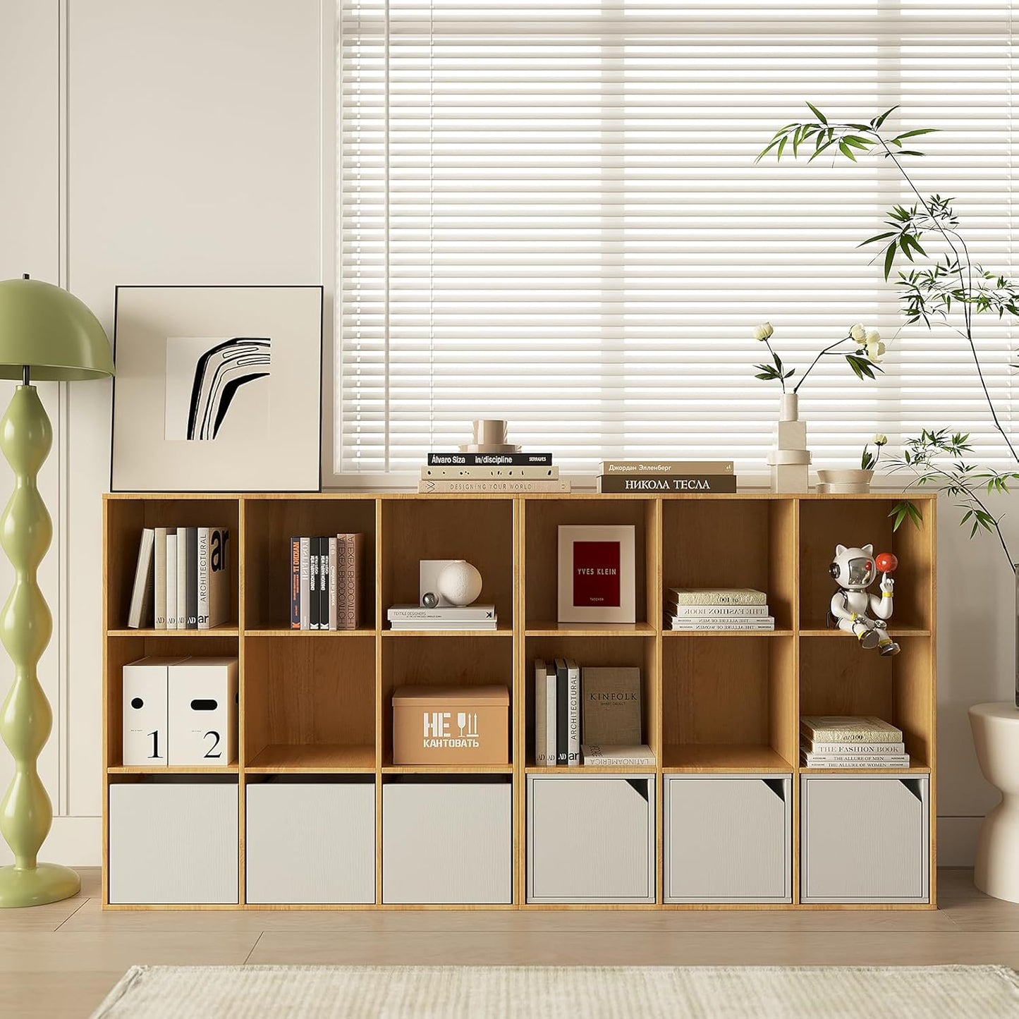 Wooden 9-Cube Storage Organizer with Closed Back Panel, 11in Cube Shelf Opening, Bookshelf, Display Shelf,Closet Cabinet for Home and Office,Natural Oak