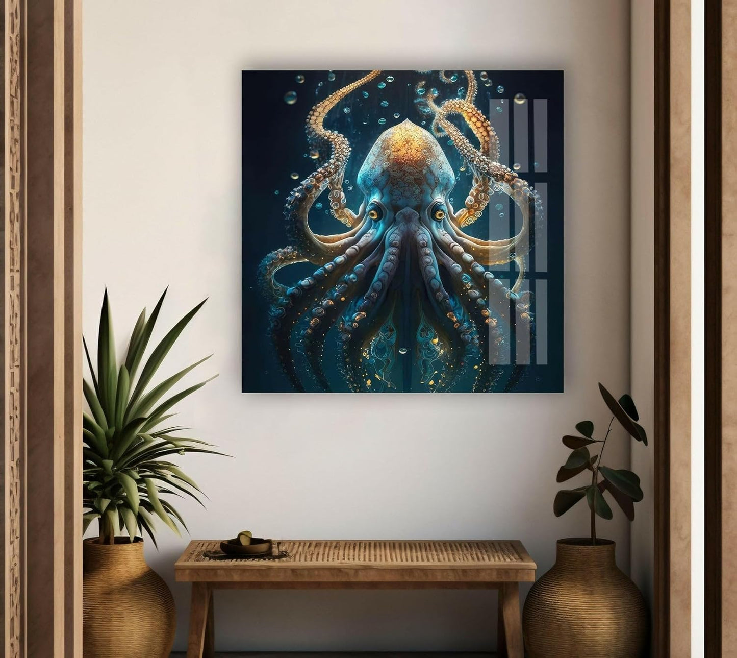 My Photostation.com Round 24'' Underwater Blue Octopus Glass Wall Art Tempered Glass Printing Wall Decor Large Wall Art Wall Hangings