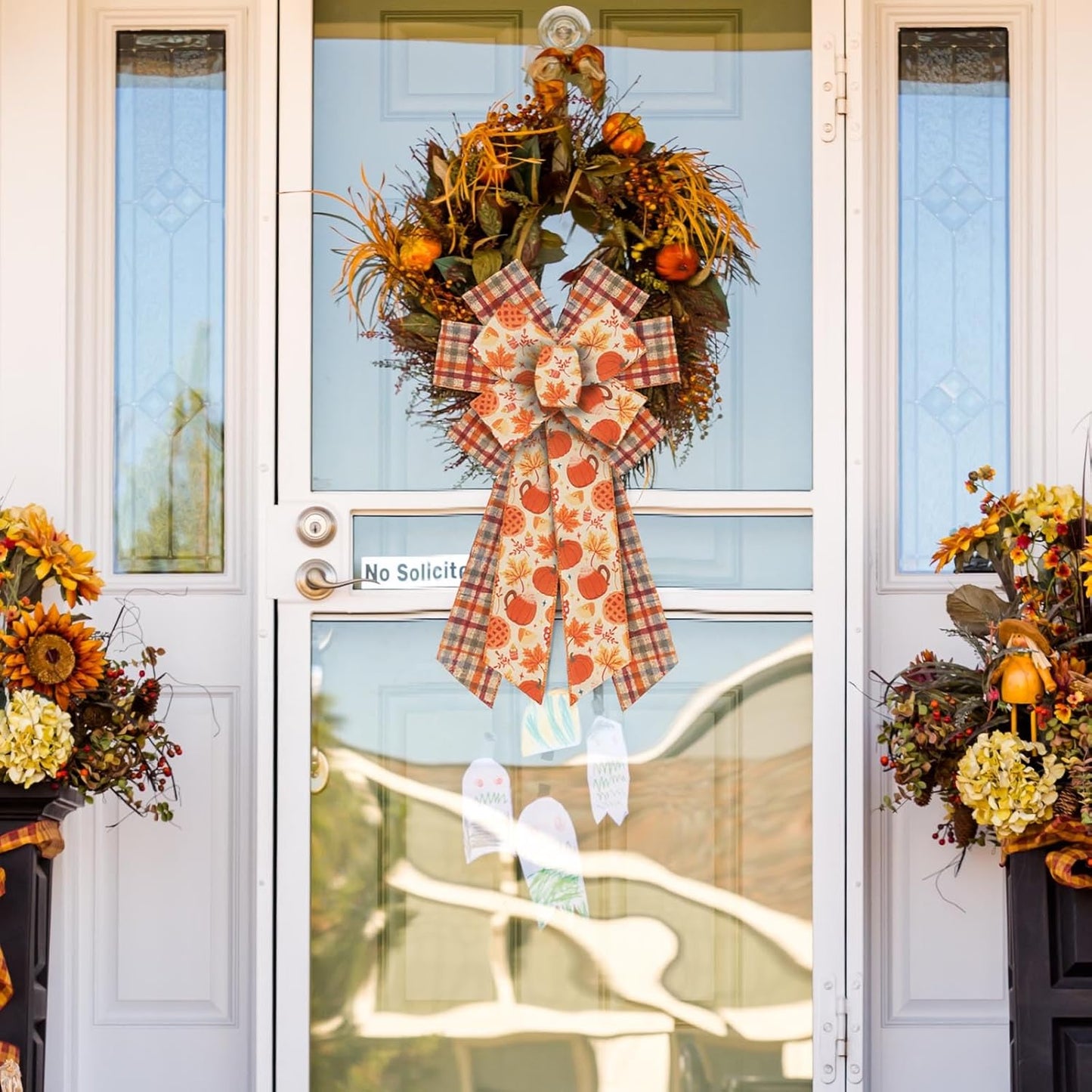 2 Rolls Fall Pumpkins Ribbons for Bows, Thanksgiving Wired Edge Ribbon Autumn Maple Leaf Burlap Ribbons for Gift Wrapping Fall Thanksgiving Decoration Supplies