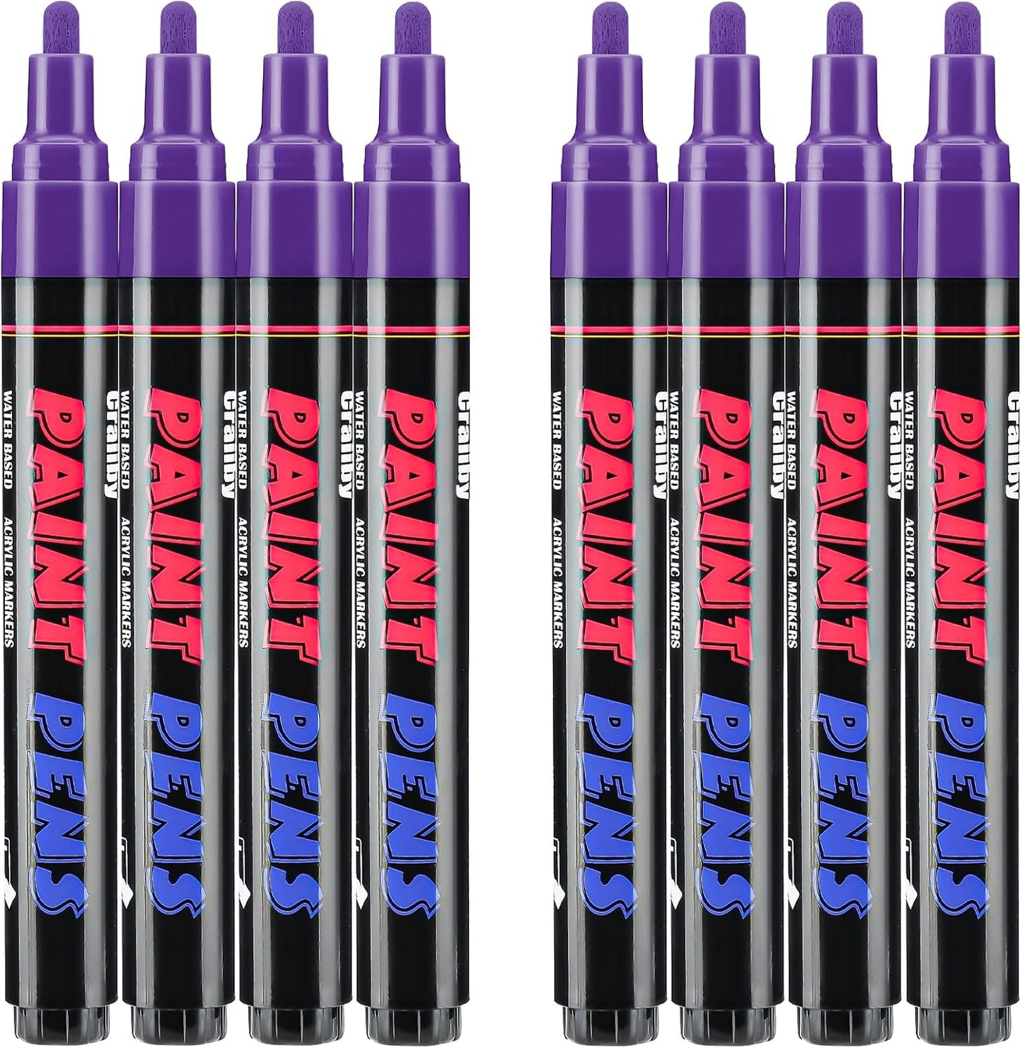 Purple Paint Pens Paint Markers - 8 Pack Permanent Quick Dry Waterproof Marker Pens for Rocks Wood Fabric Plastic Canvas Glass Mugs Metal Tire Stone