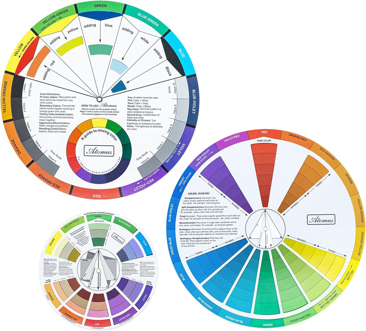 Mcbazel 3 Pieces Color Mixing Guides Wheel, Paint Mixing Learning Guide Art Class Teaching Tool for Makeup Blending Board Chart Mix Colours (3 Sizes)