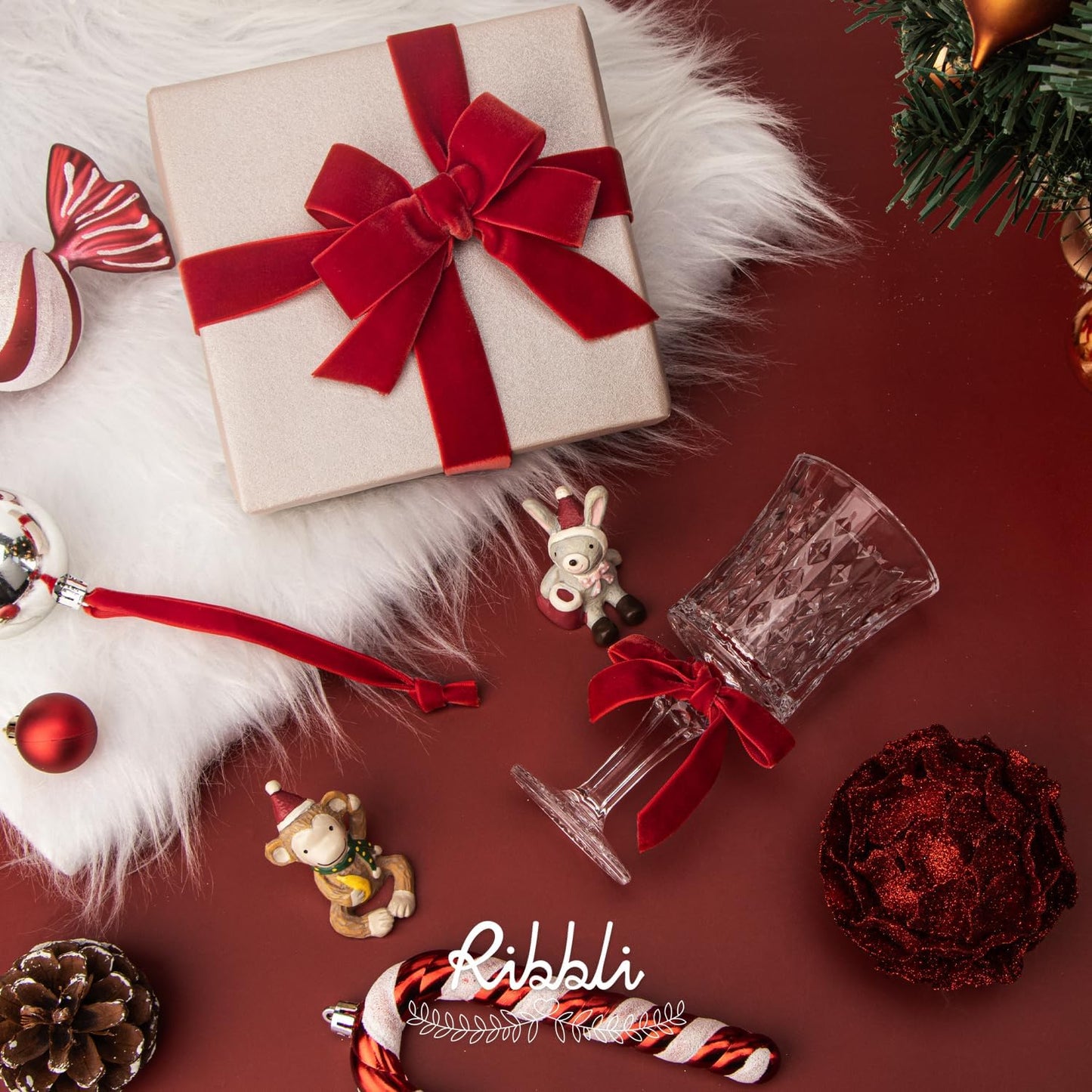 Ribbli Polyester Red Velvet Ribbon,5/8 Inches Continuous10-Yard Spool,Christmas Ribbon for Gift Wrapping,Floral Bouquets, Home Decor