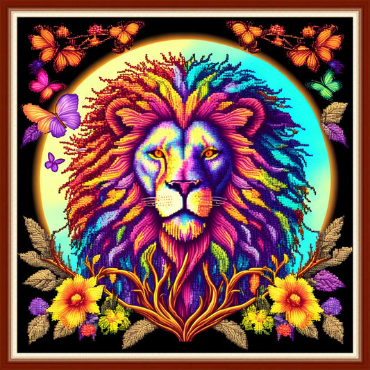 Dimensean Stamped Cross Stitch Kits Full Range of Embroidery Patterns Starter Kits for Beginners Adult or Kids DIY Cross Stitches Needlepoint Kits 11CT-Colorful Lion 17.7x17.7 inch