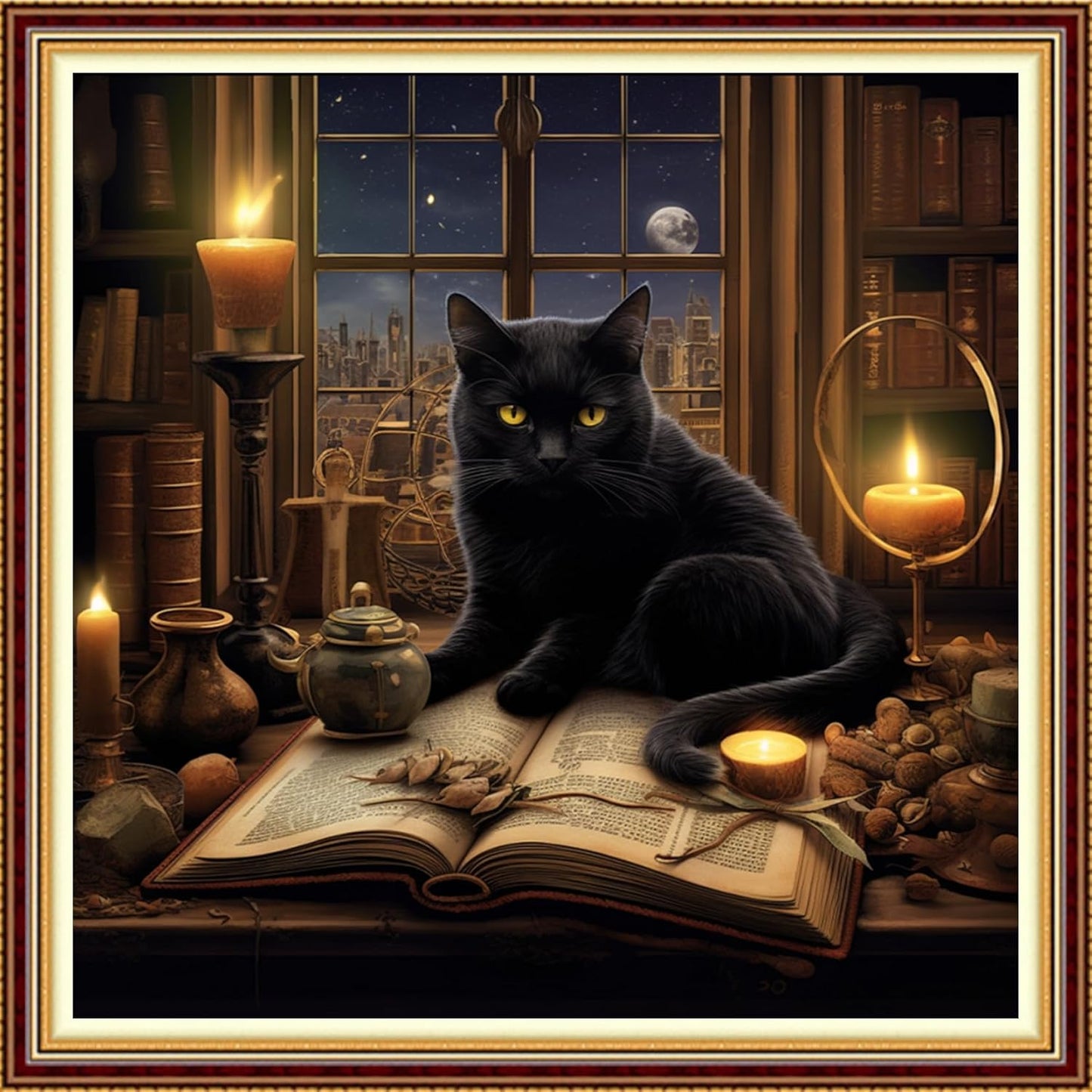 Funchey Stamped Cross Stitch Kits, DIY Cross Stitch Pattern for Adults Beginners Needlepoint Kits Embroidery Kit Arts and Crafts 11CT-Black Cat Book 18x18 inch