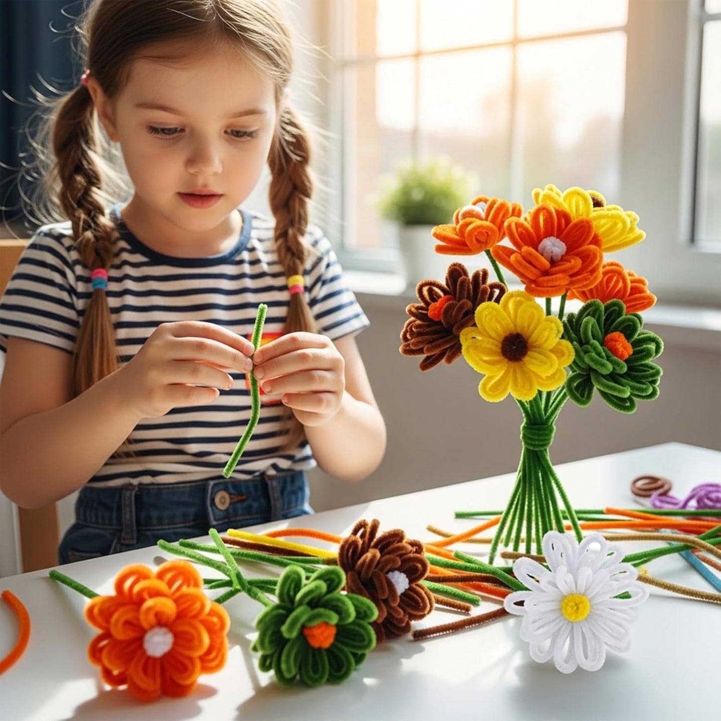 Caydo 500 Pieces Yellow Flowers Pipe Cleaners, Chenille Stems, Pipe Cleaner Crafts for DIY Art and Craft Projects Creative Gift Party Decorations