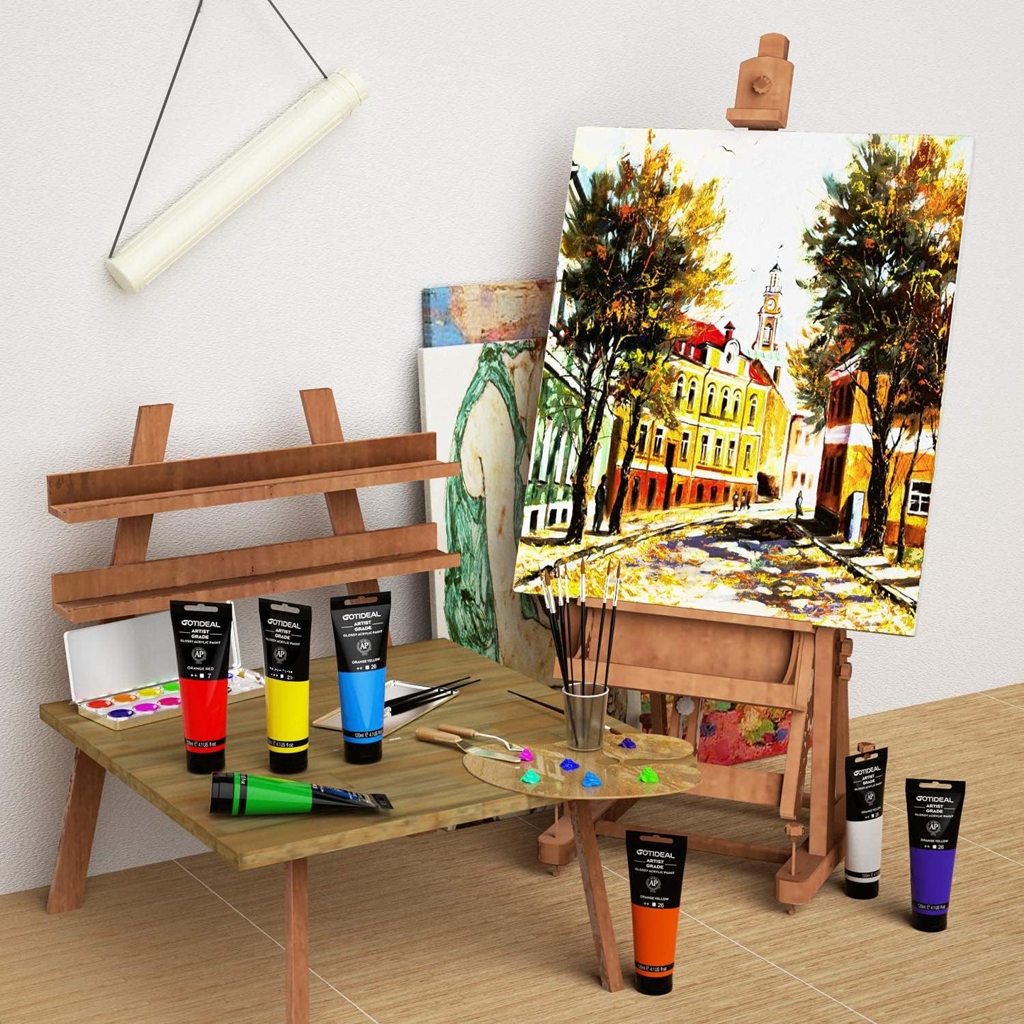 GOTIDEAL Metallic Acrylic Paint Pearl White Tubes(120ml, 4.1 oz) Non Toxic Non Fading,Rich Pigments for Painters, Adults & Kids, Ideal for Canvas Wood Clay Fabric Ceramic Craft Supplies (Pearl White)