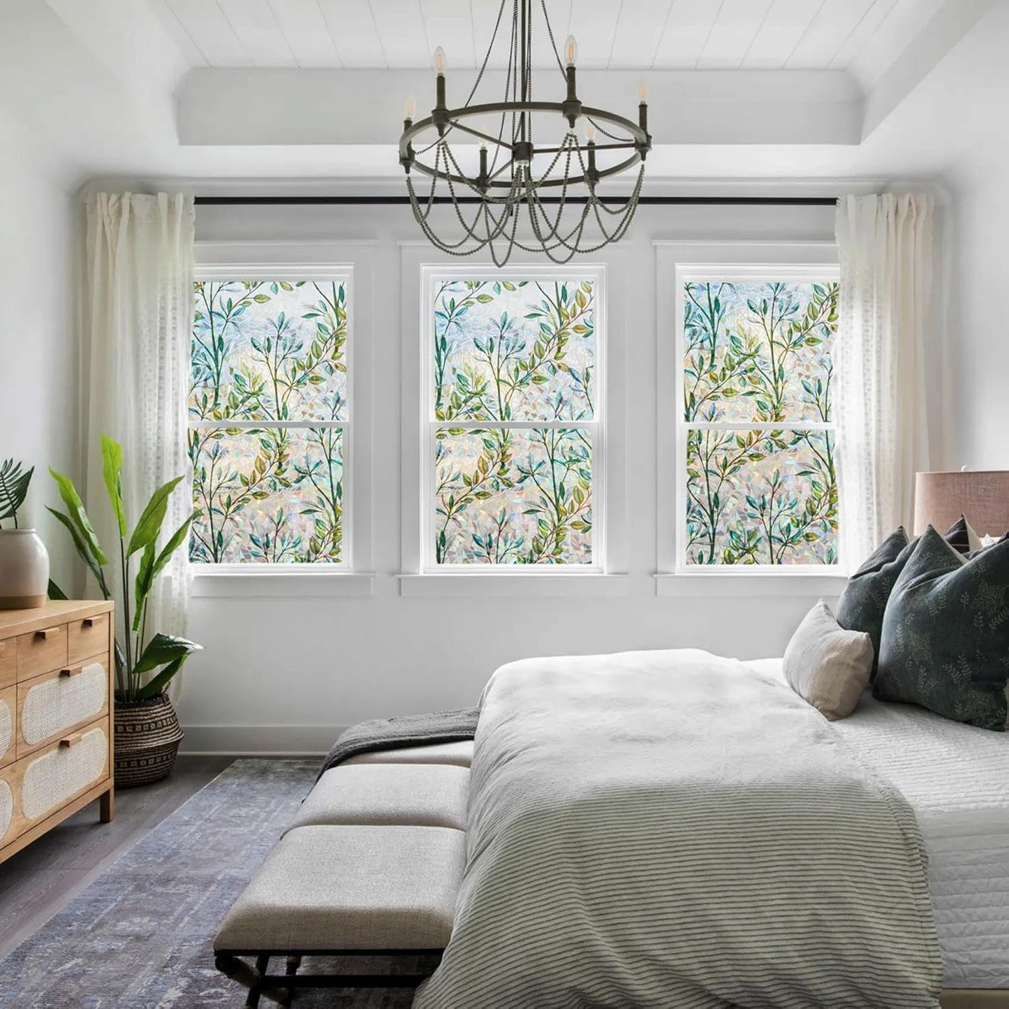 Finnez Window Privacy Film 3D Static Cling Window Film, No Glue Heat Control & 96% UV Blocking for Home Office, Decorative Frosted Glass Cover 29.5 Inch x 6.5 Feet